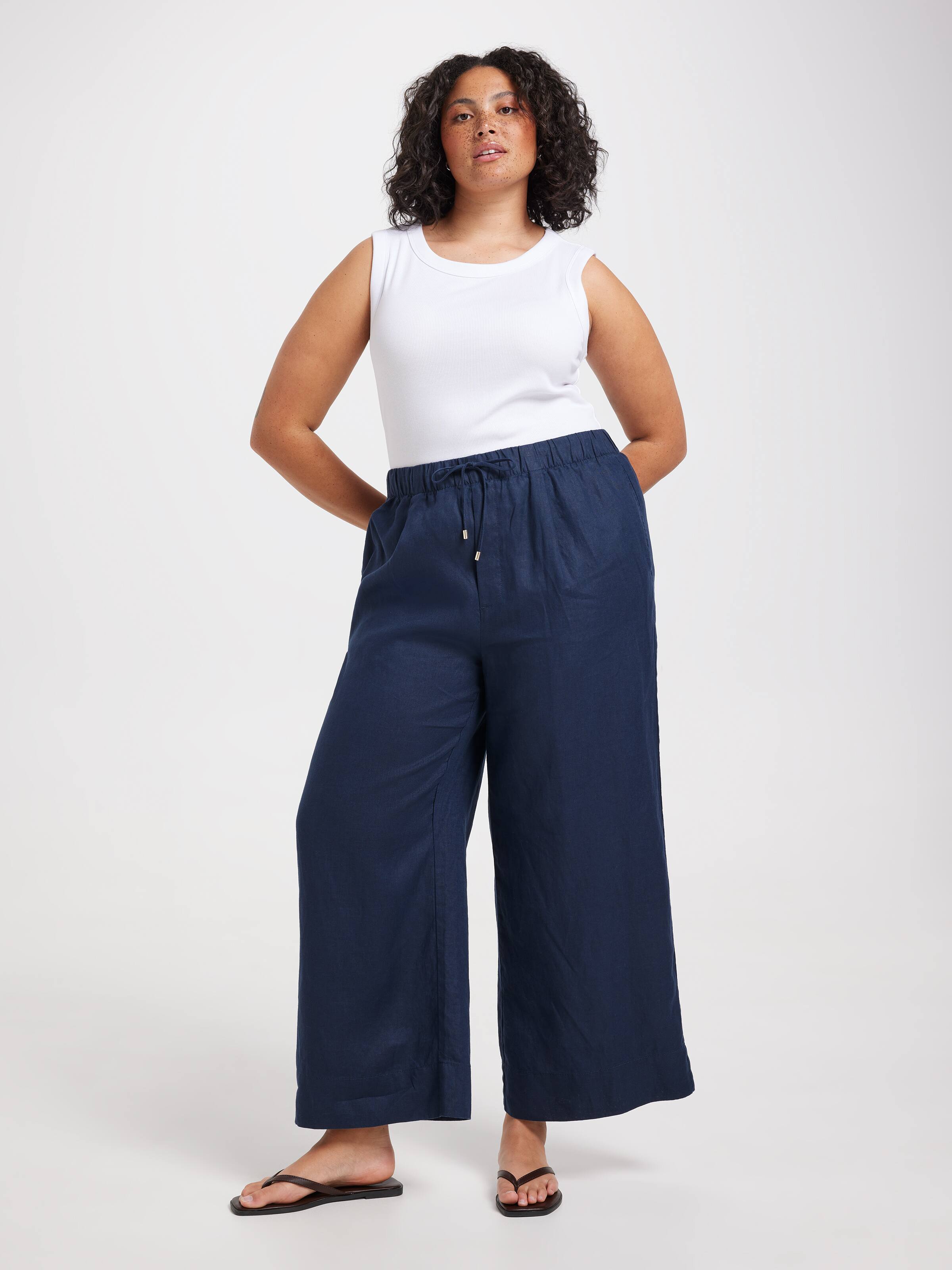 Curve Linen High Rise Wide Leg Ankle