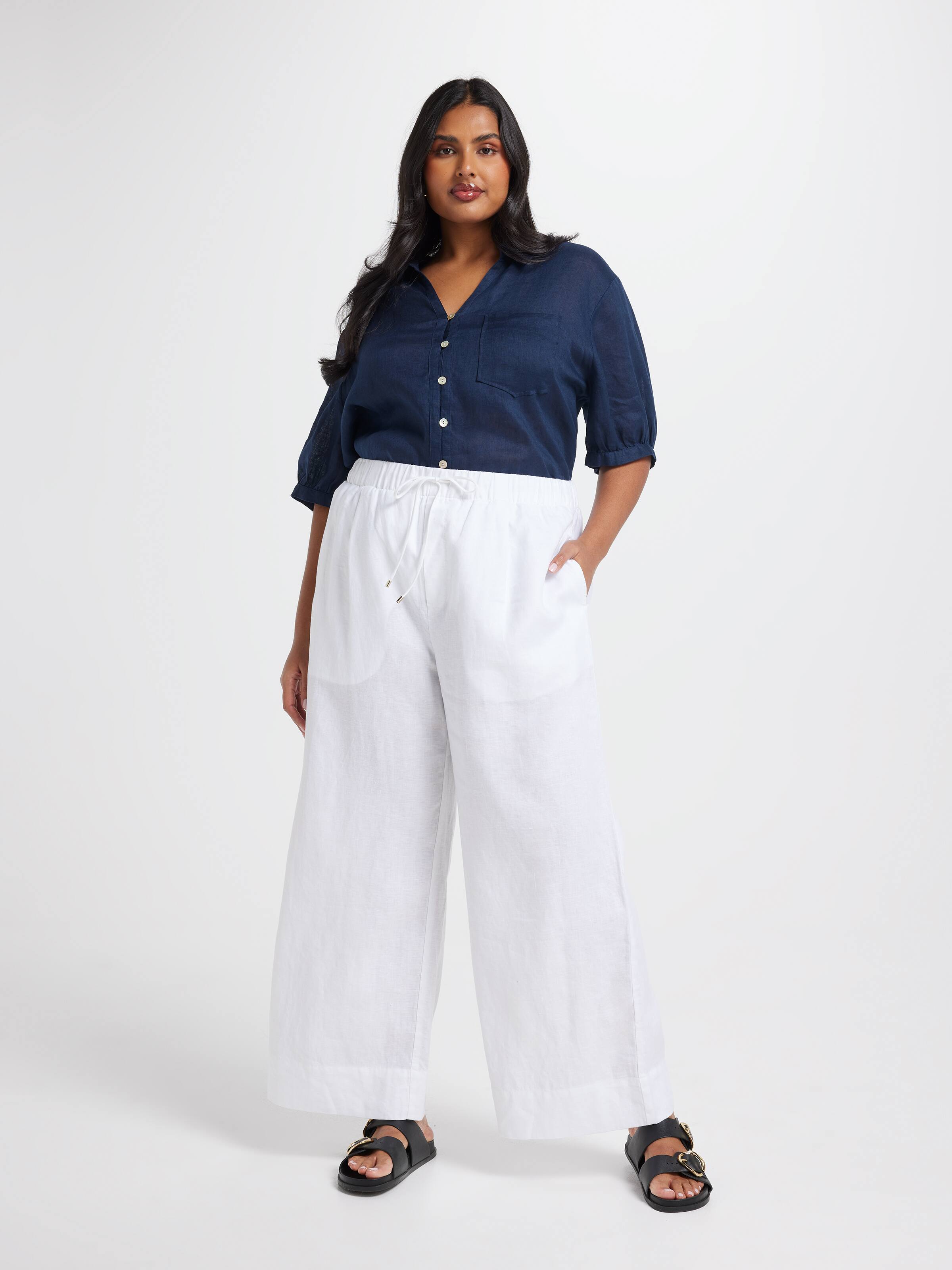 Curve Linen High Rise Wide Leg Ankle