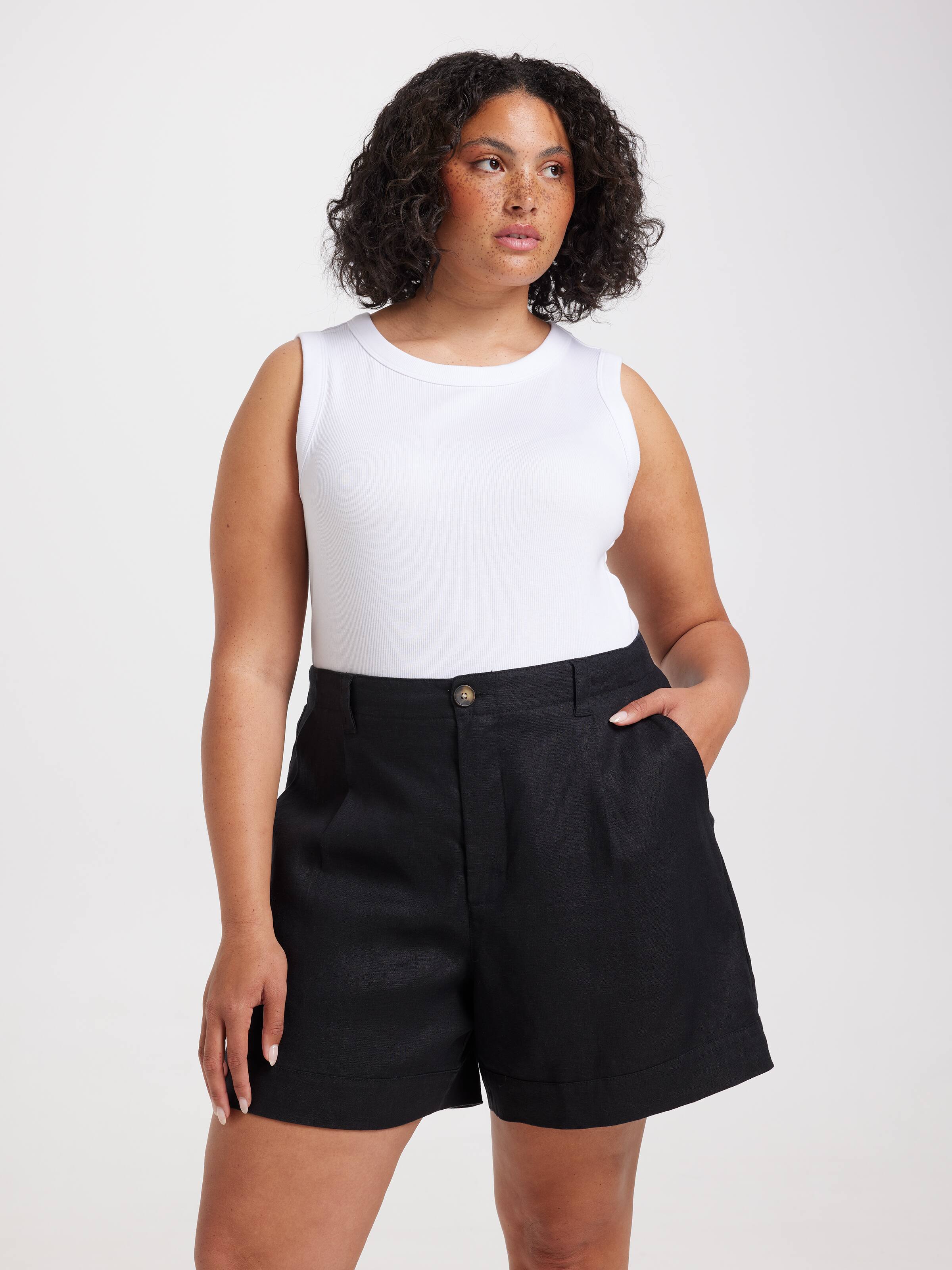 Curve Linen Double Pleat Front Short