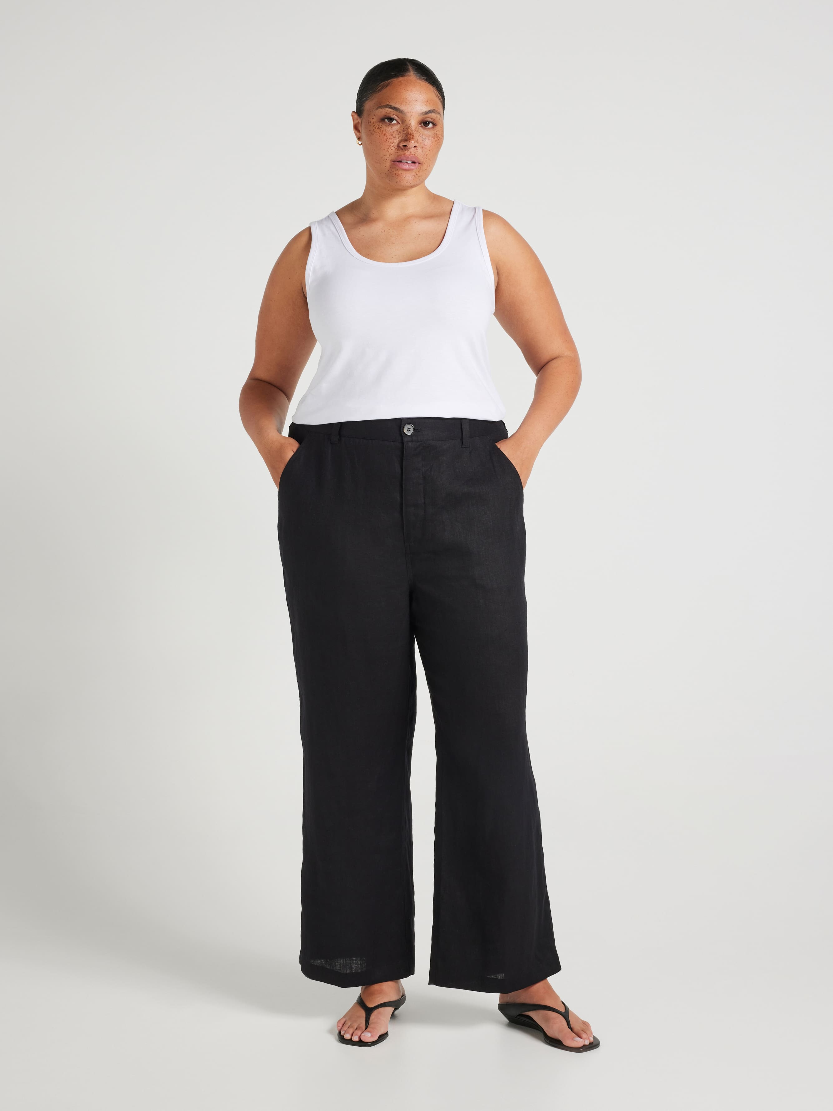 Curve Cleo Linen Mid Rise Straight Pant