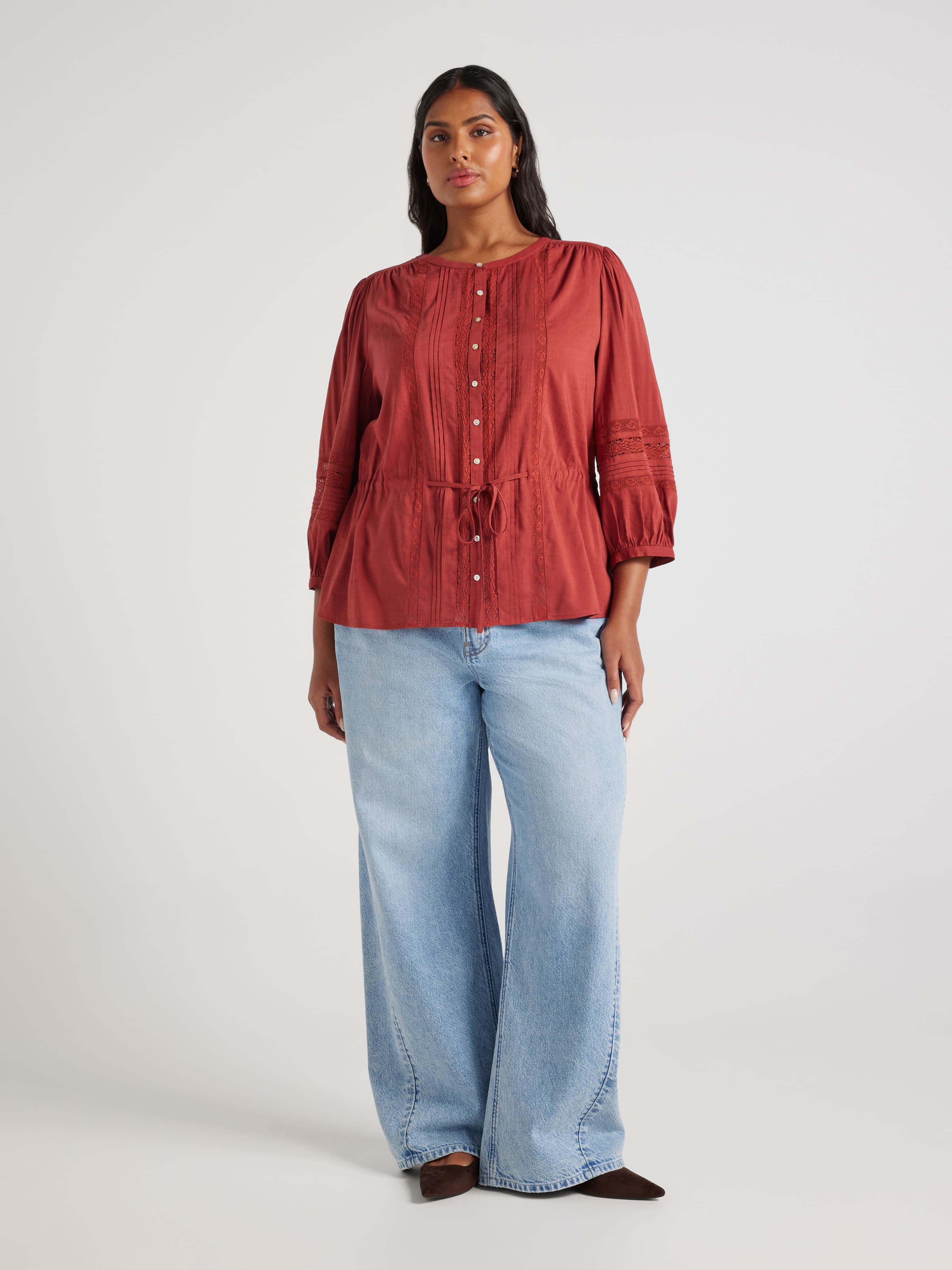 Curve Scout 3/4 Lace Insert Blouse