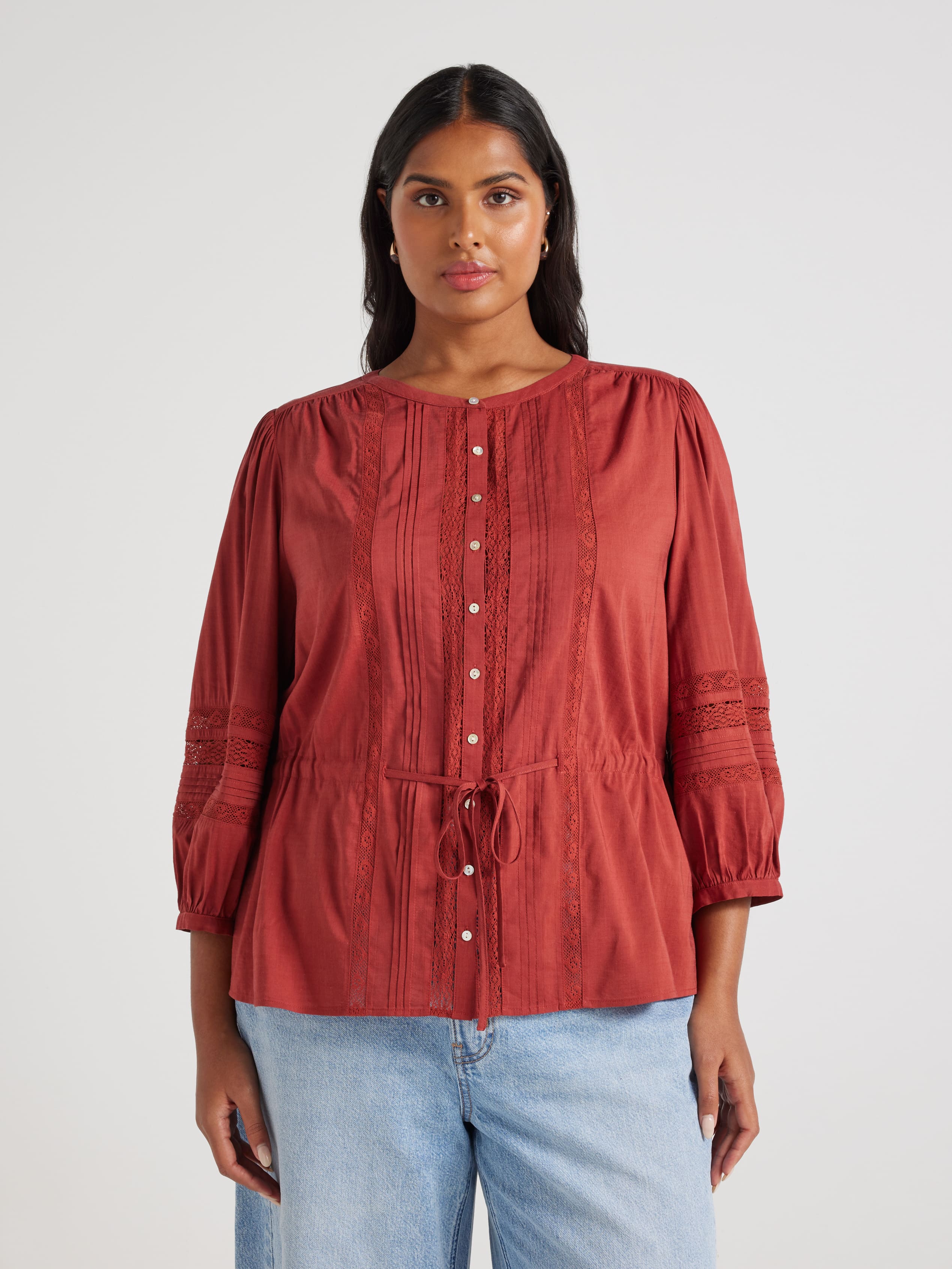 Curve Scout 3/4 Lace Insert Blouse