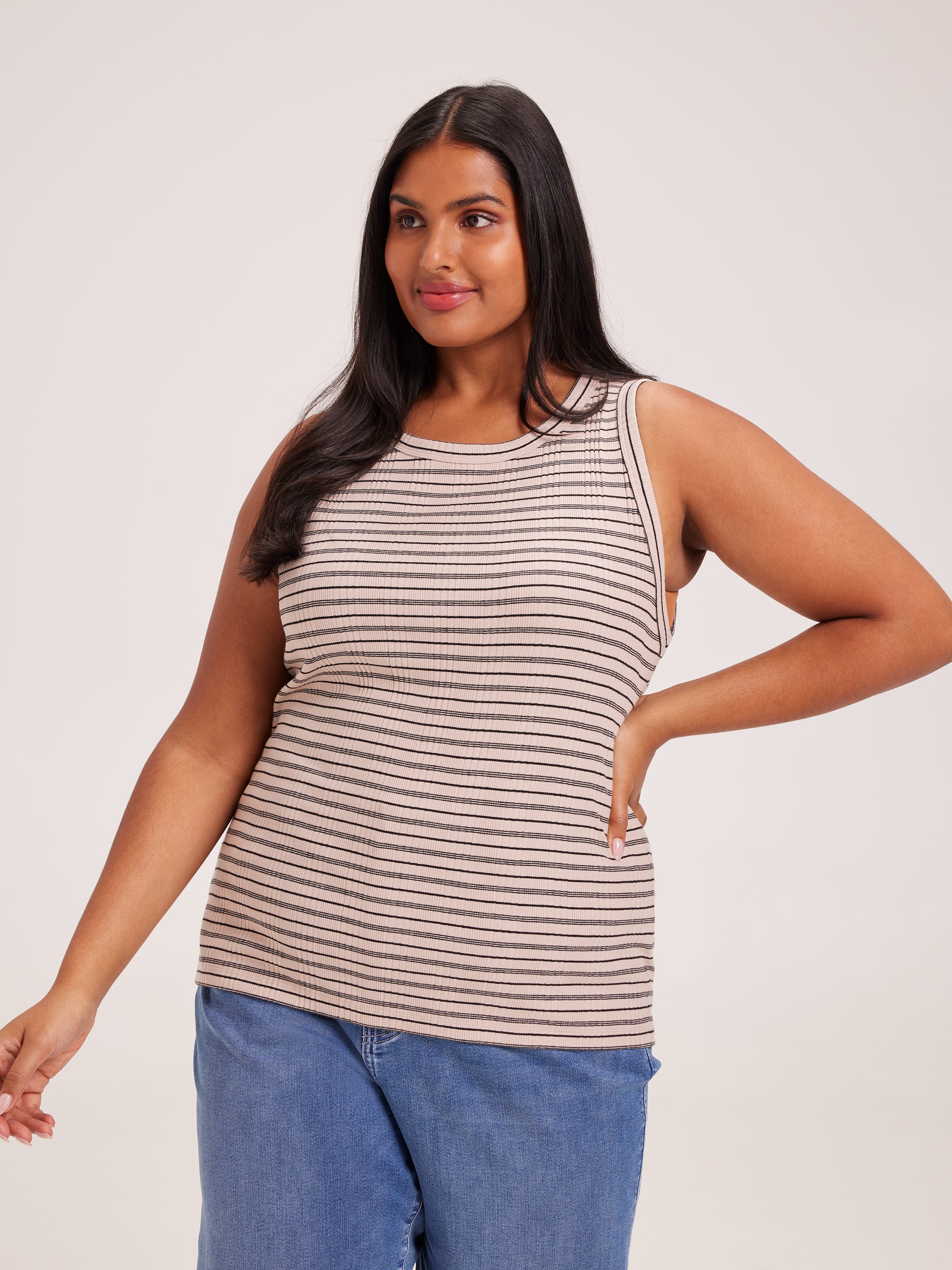 Curve Kendall High Neck Varigated Rib Tank