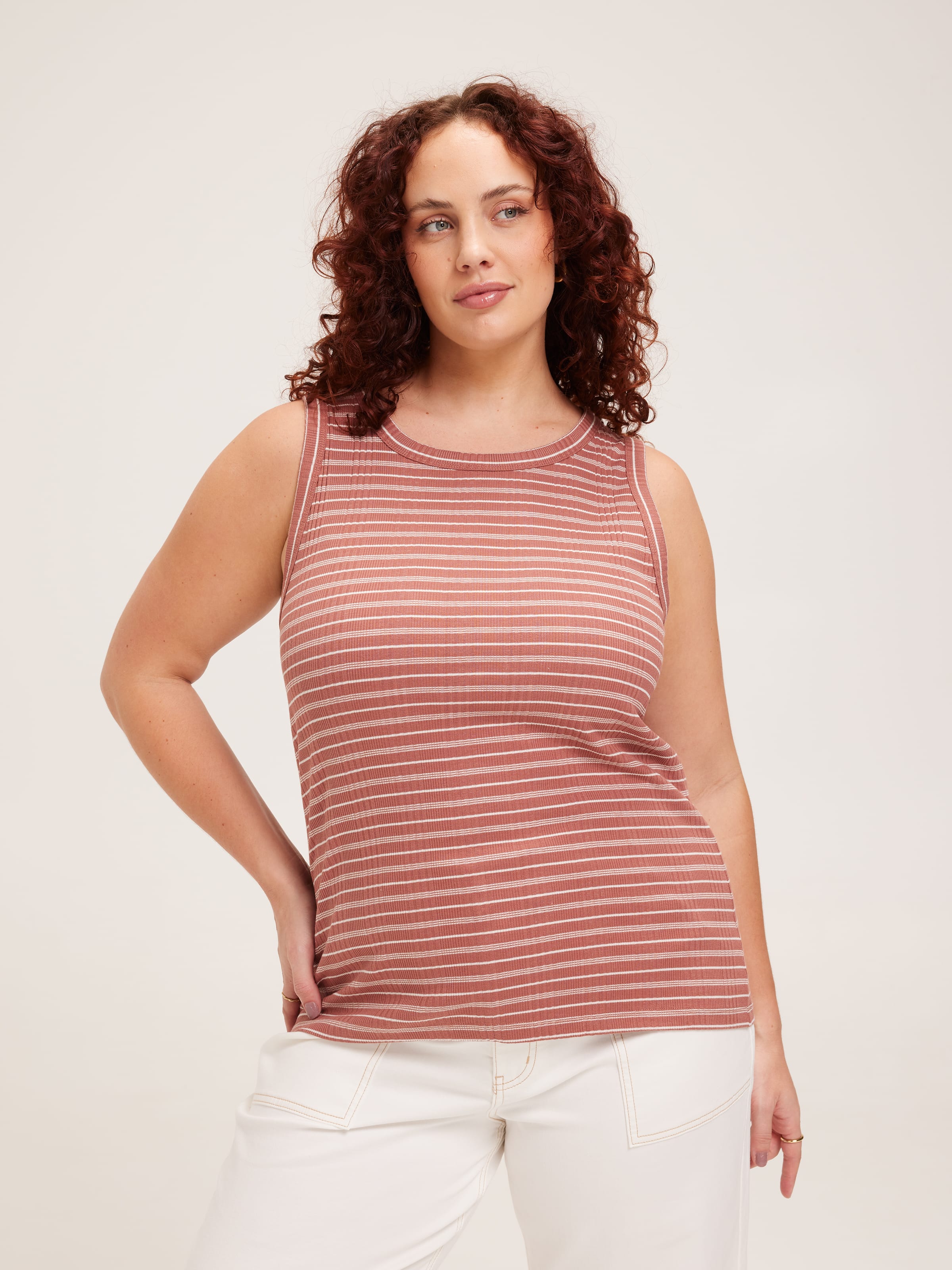 Curve Kendall High Neck Varigated Rib Tank