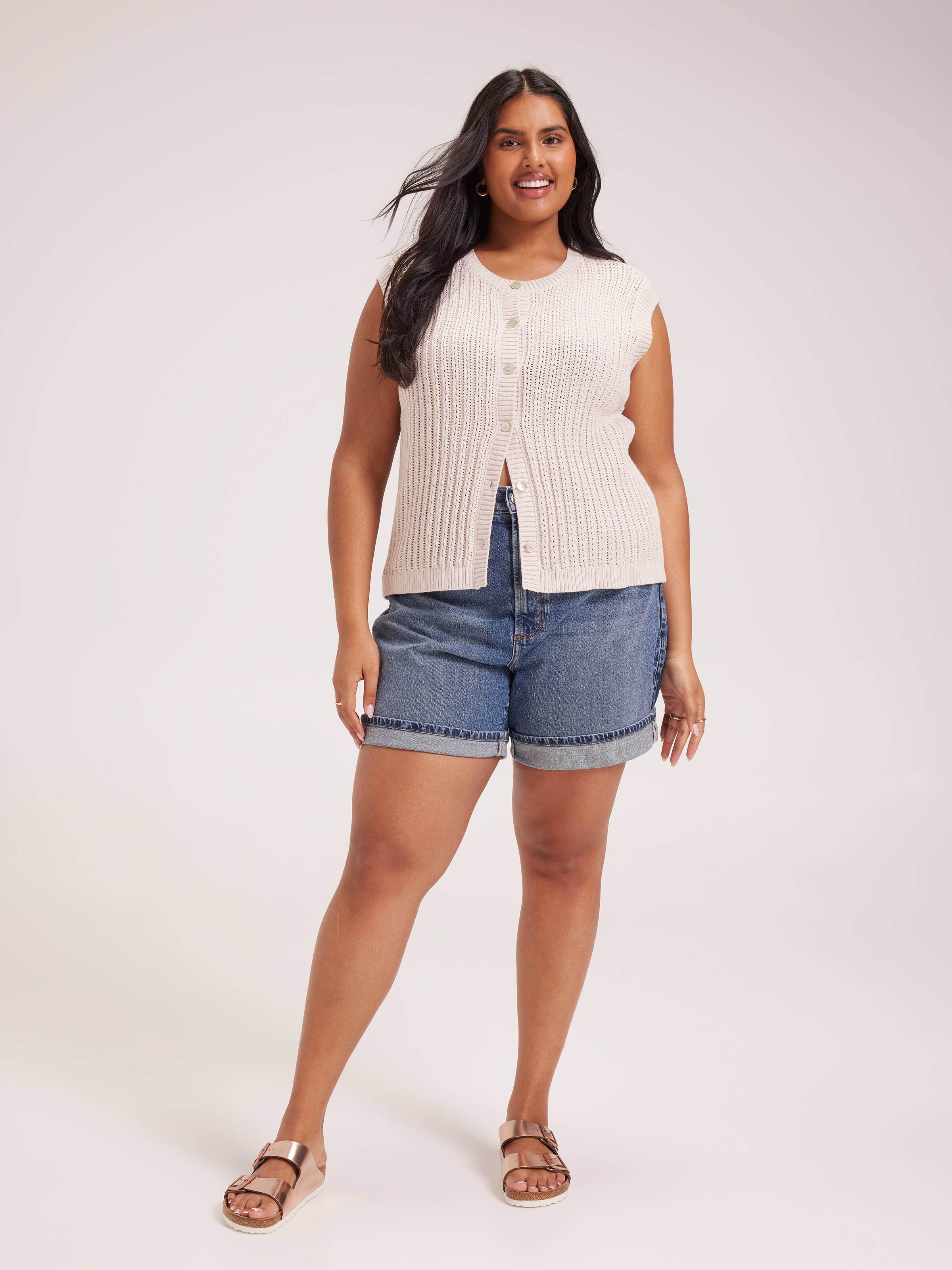 Curve Sofia Crochet Button Through Vest