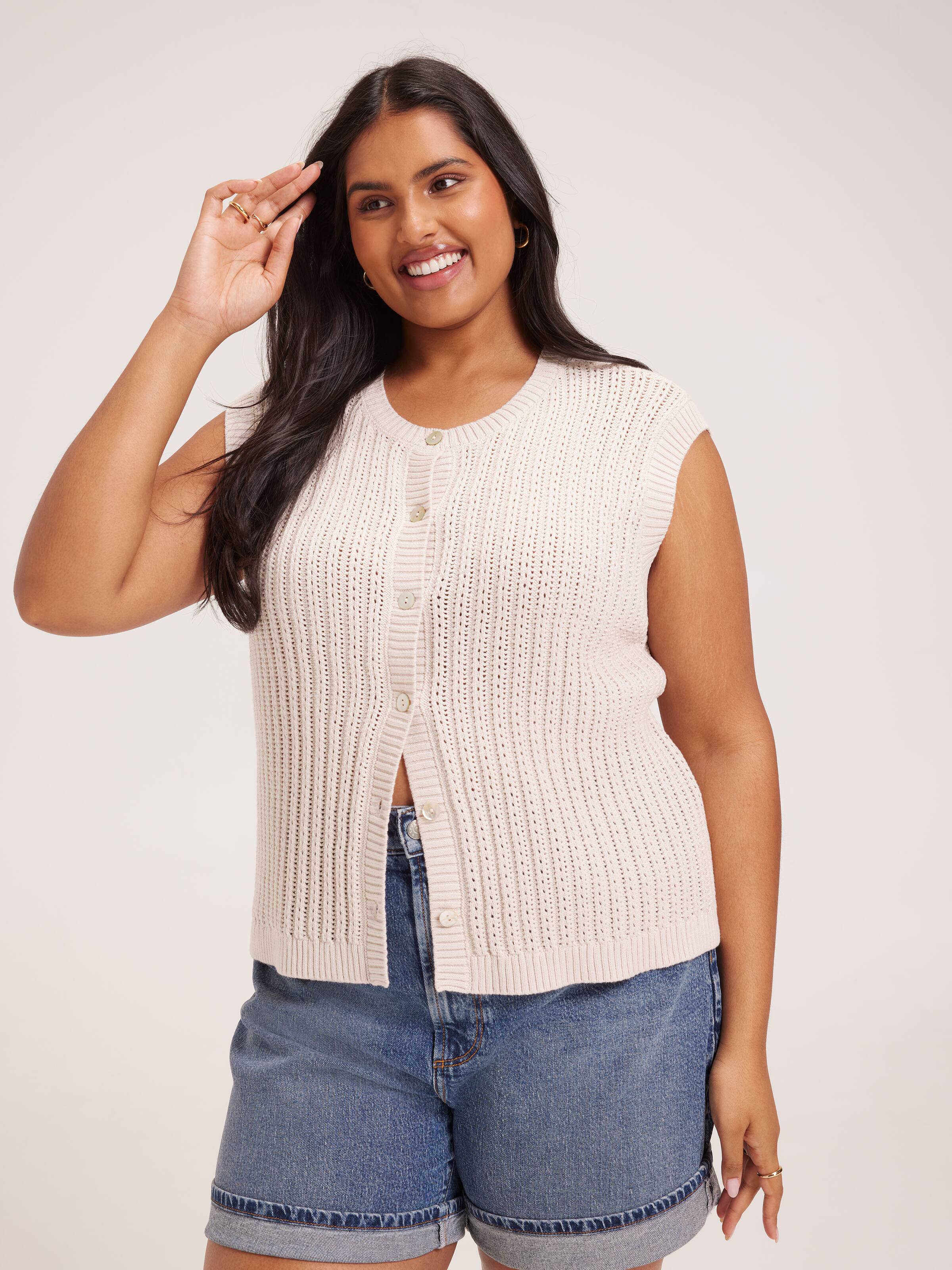Curve Sofia Crochet Button Through Vest