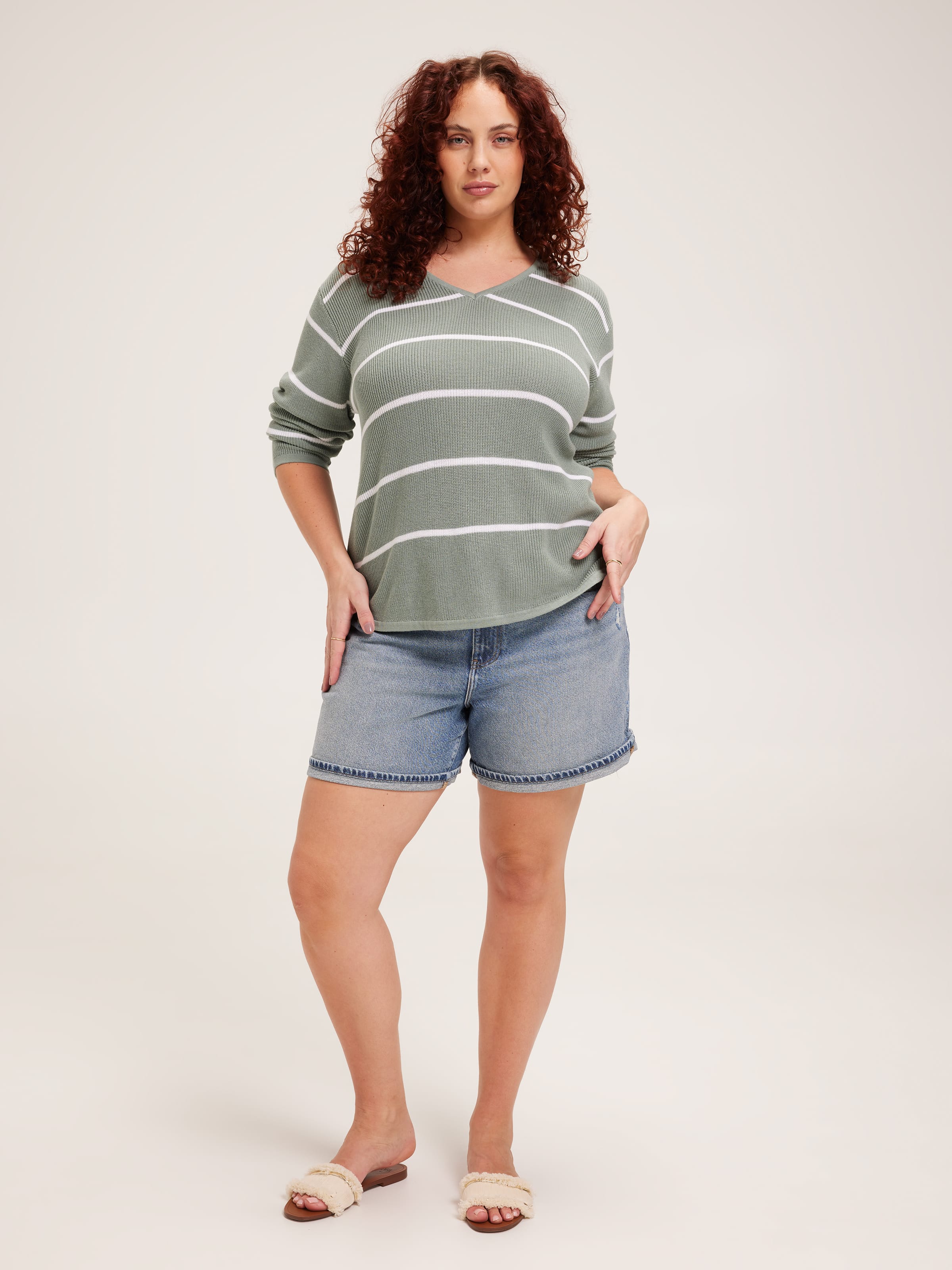 Curve Ricki V Neck Textured Pullover