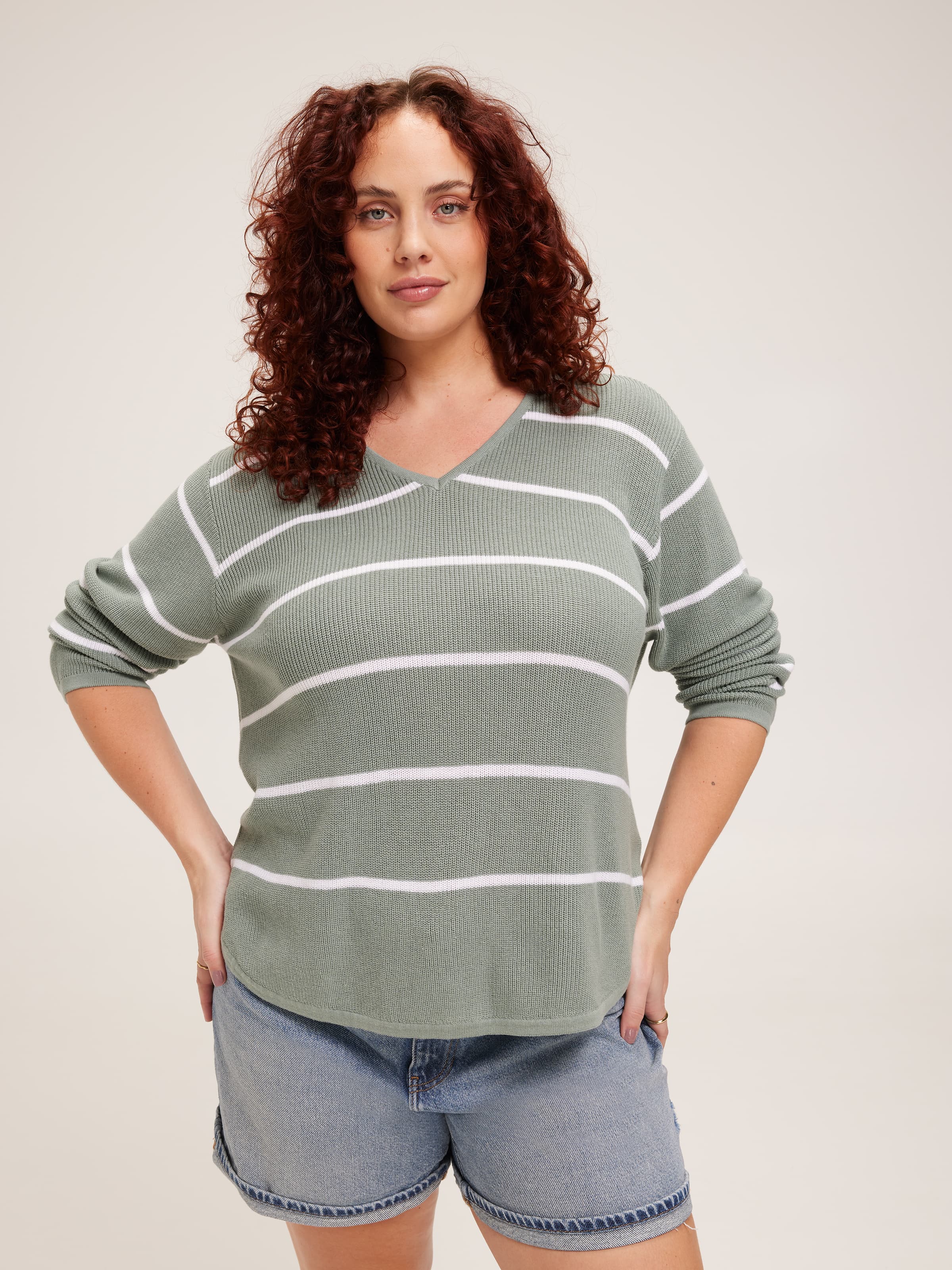Curve Ricki V Neck Textured Pullover