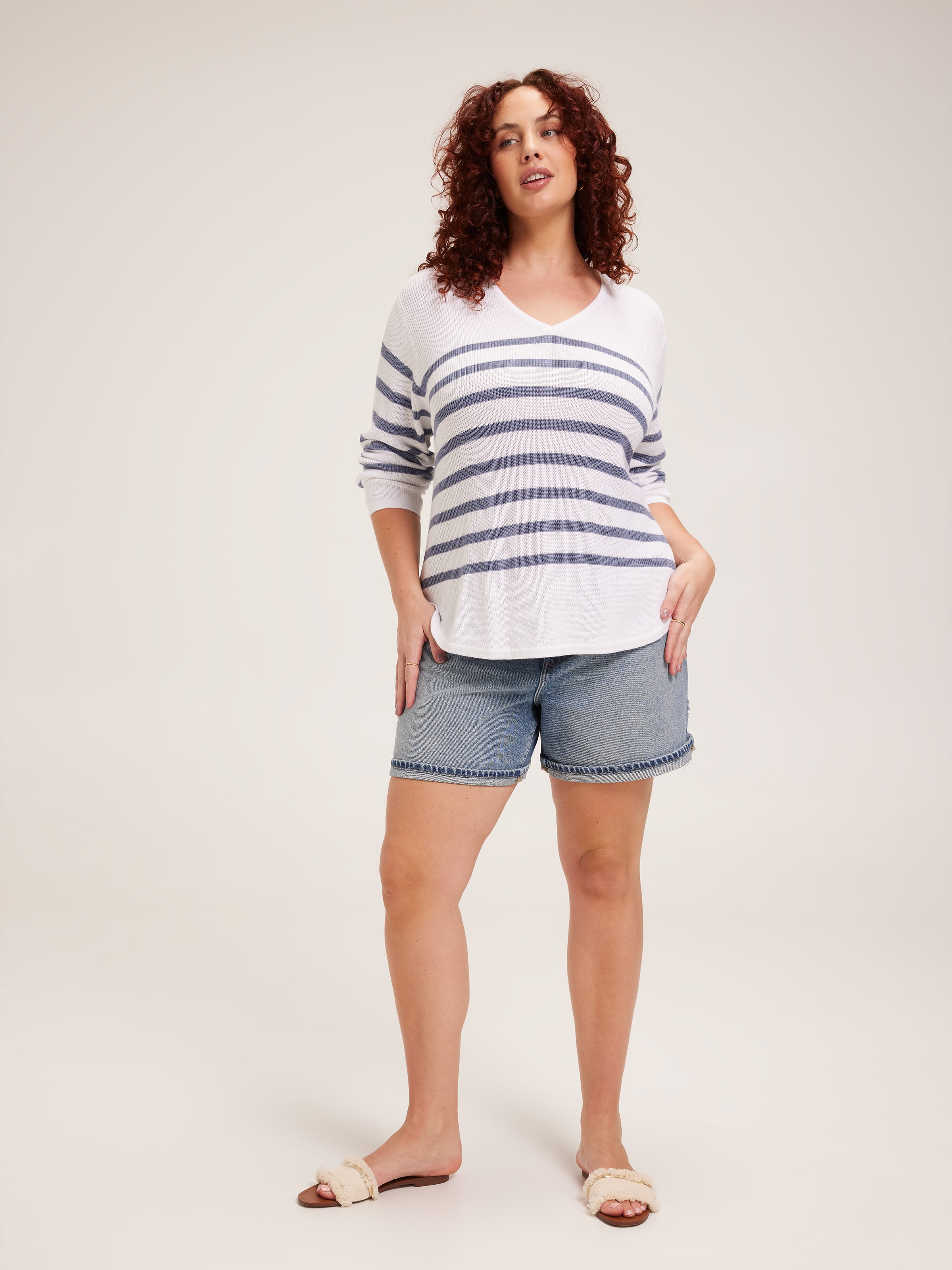 Curve Ricki V Neck Textured Pullover