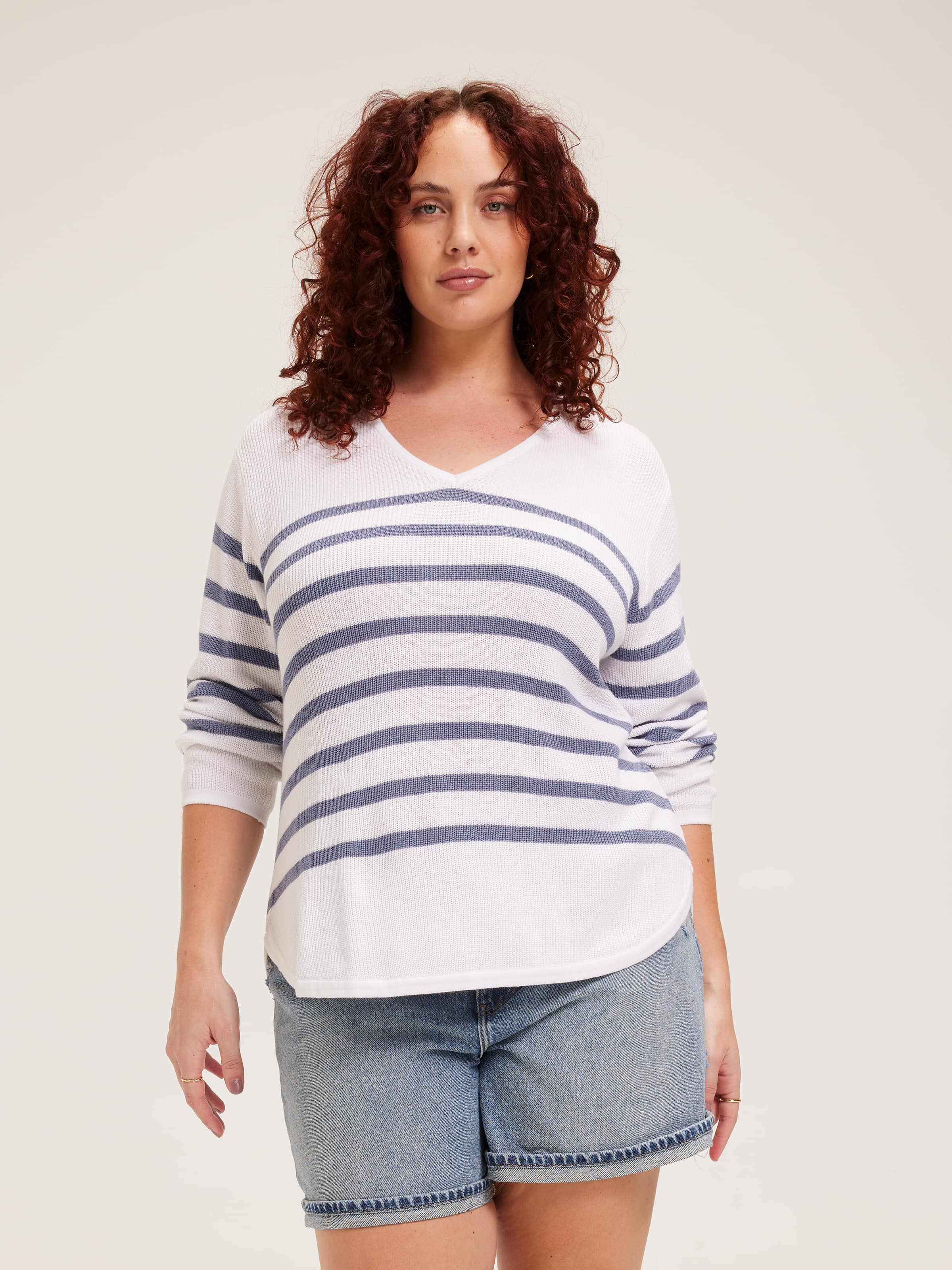 Curve Ricki V Neck Textured Pullover