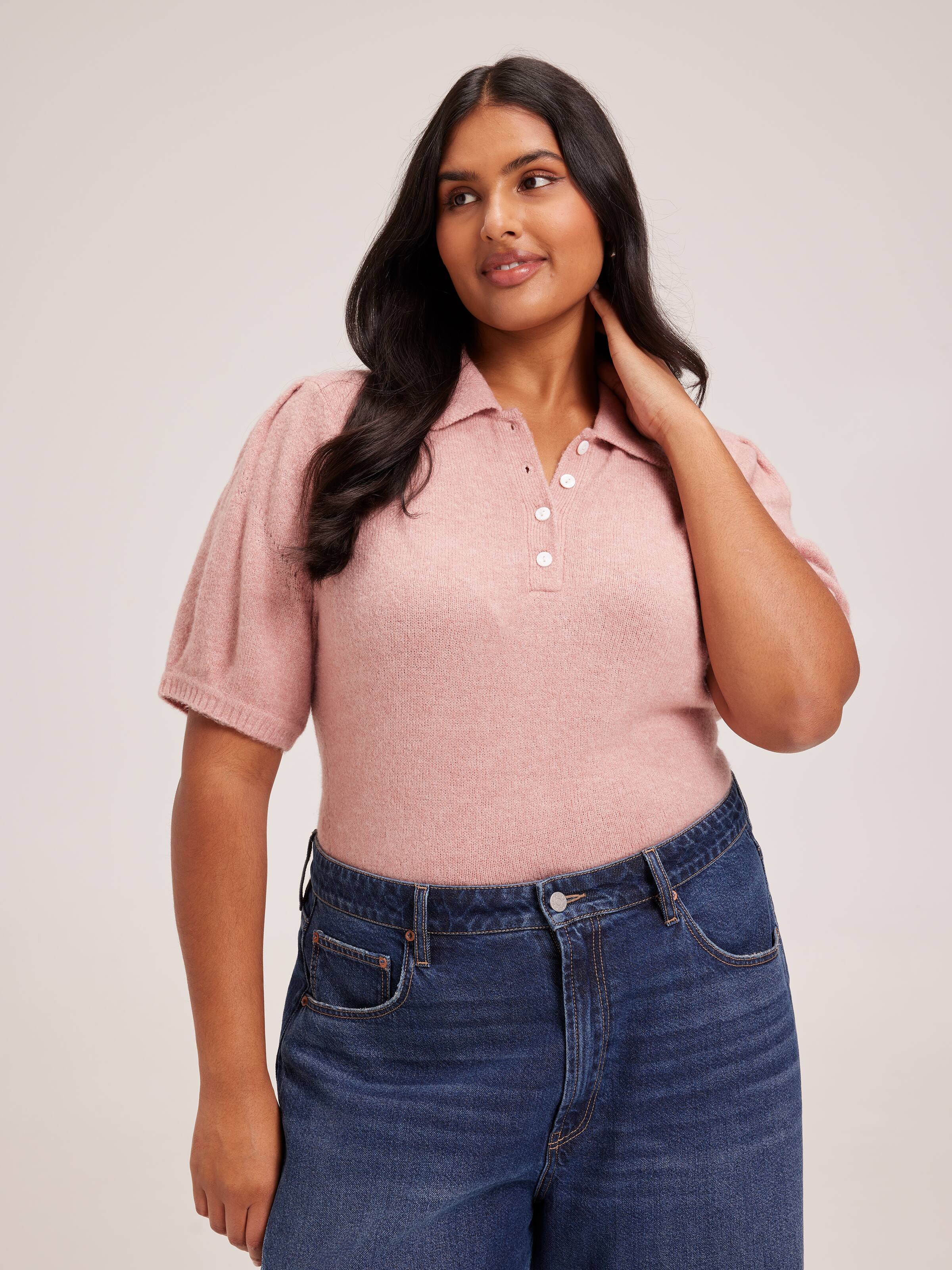 Curve Belinda Puff Sleeve Polo Knit