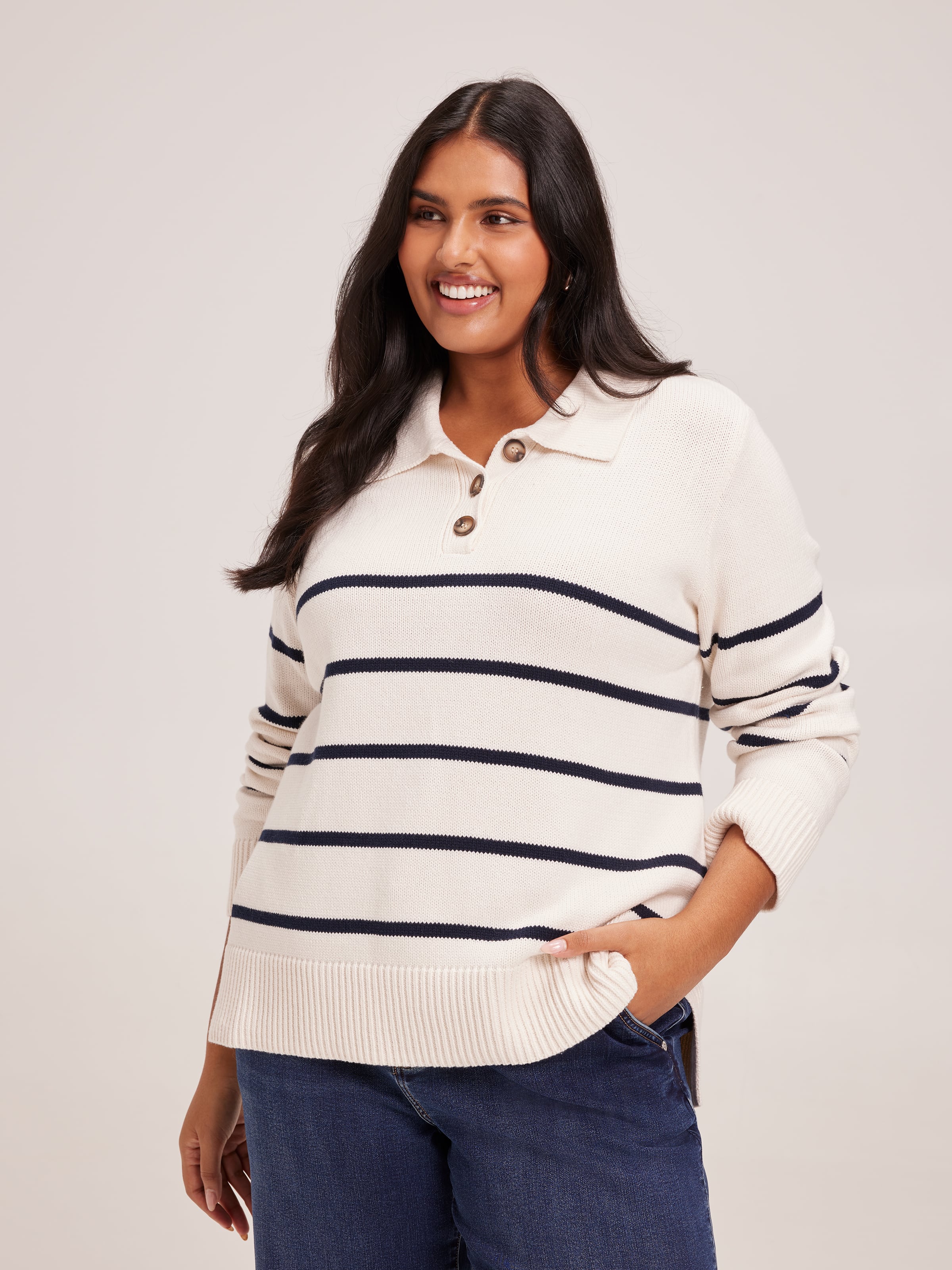 Curve Harper Collar Button Pullover
