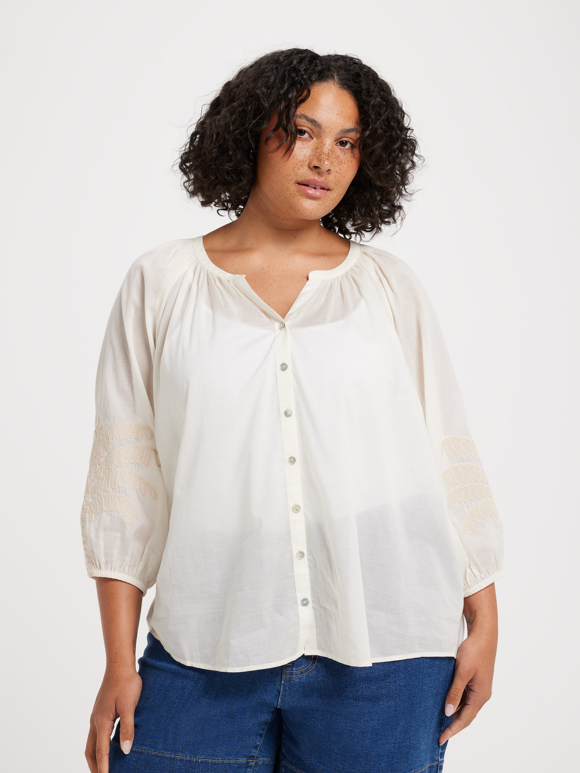 Curve Calypso 3/4 Sleeve Button Through Blouse