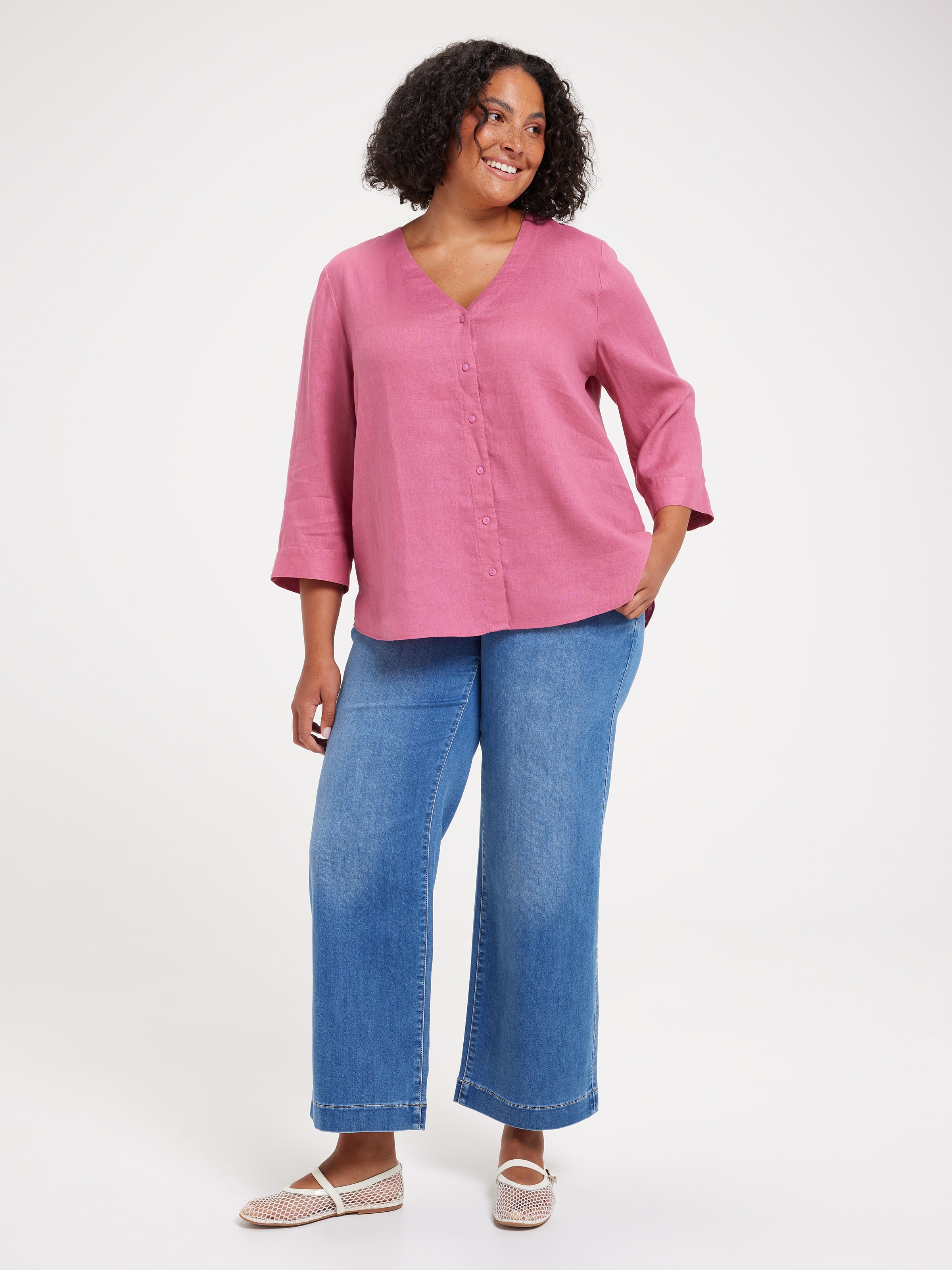 Curve Gabby Linen 3/4 Sleeve Shirt