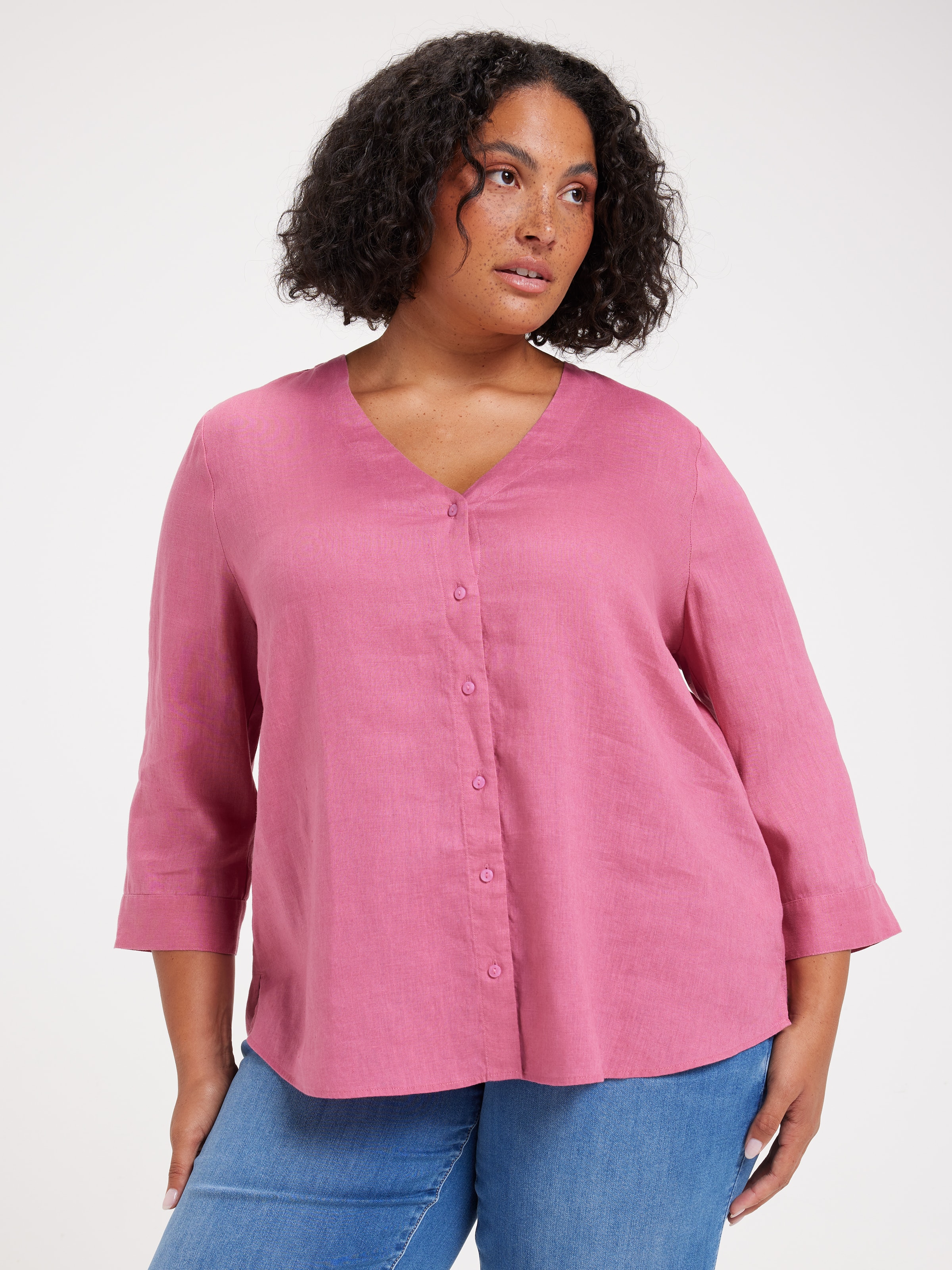 Curve Gabby Linen 3/4 Sleeve Shirt