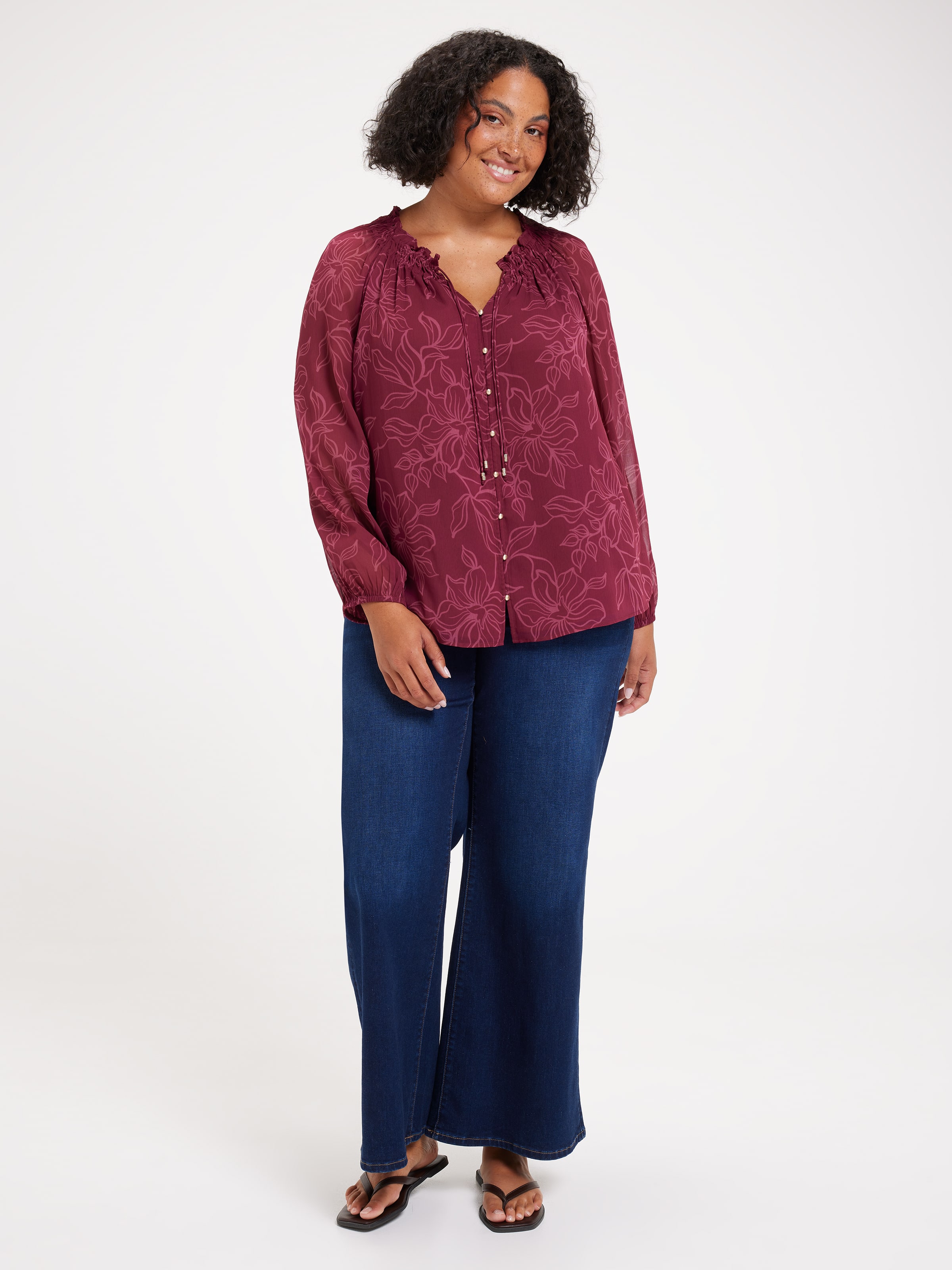 Curve Astrid Ruche Neck Long Sleeve Top