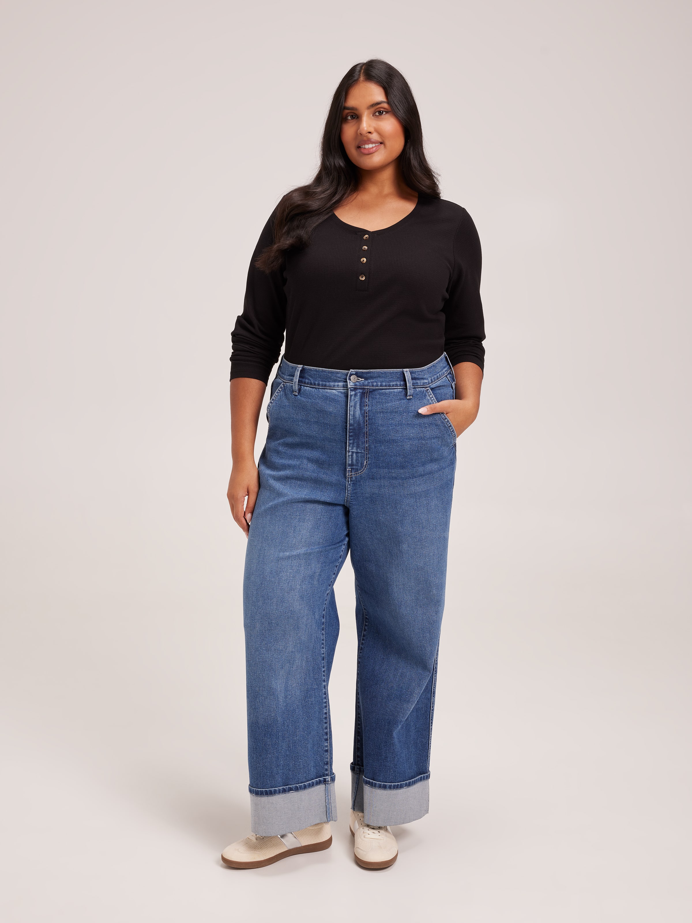 Curve Evie Long Sleeve Henley Waffle Top