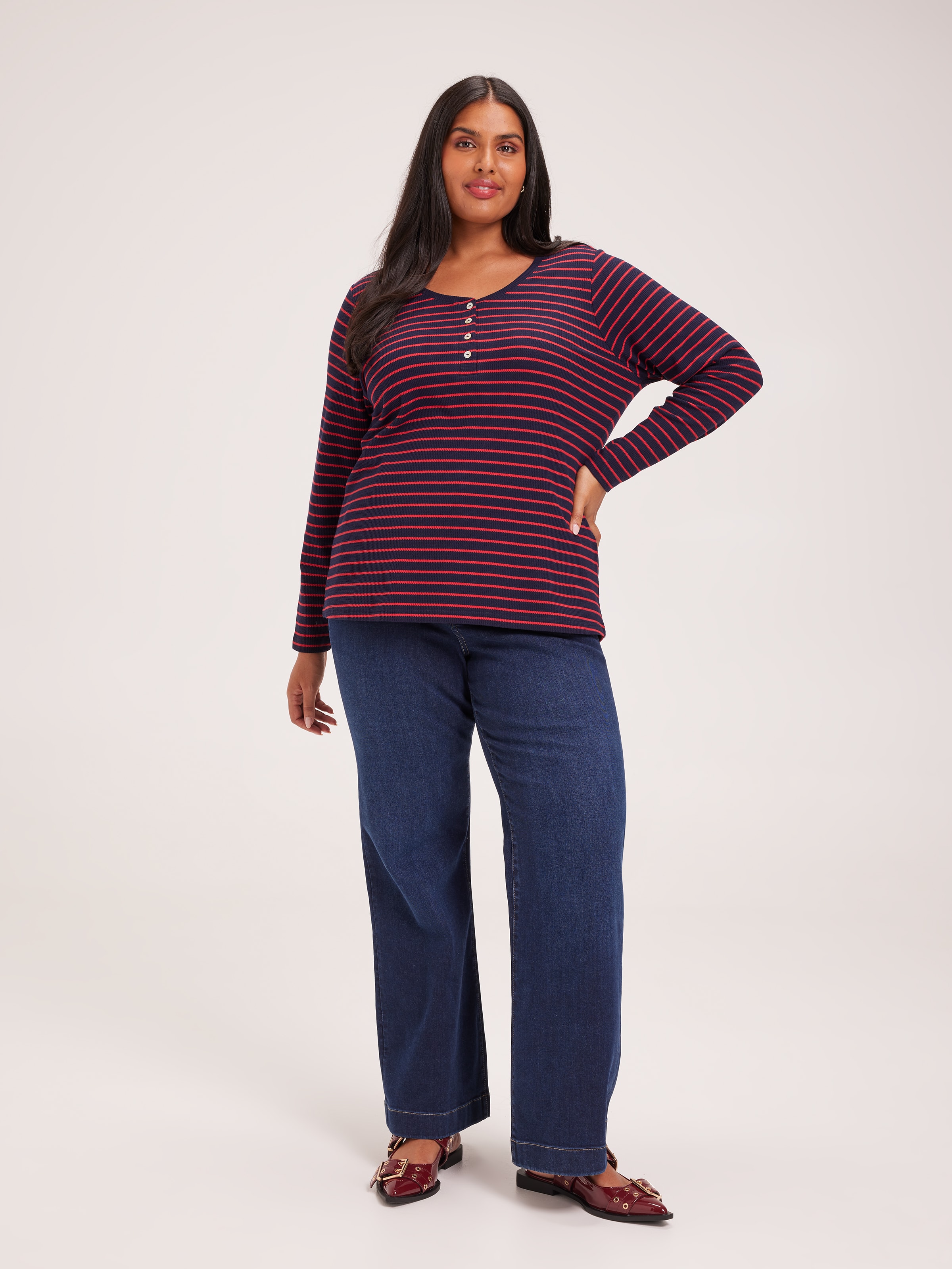 Curve Evie Long Sleeve Henley Waffle Top