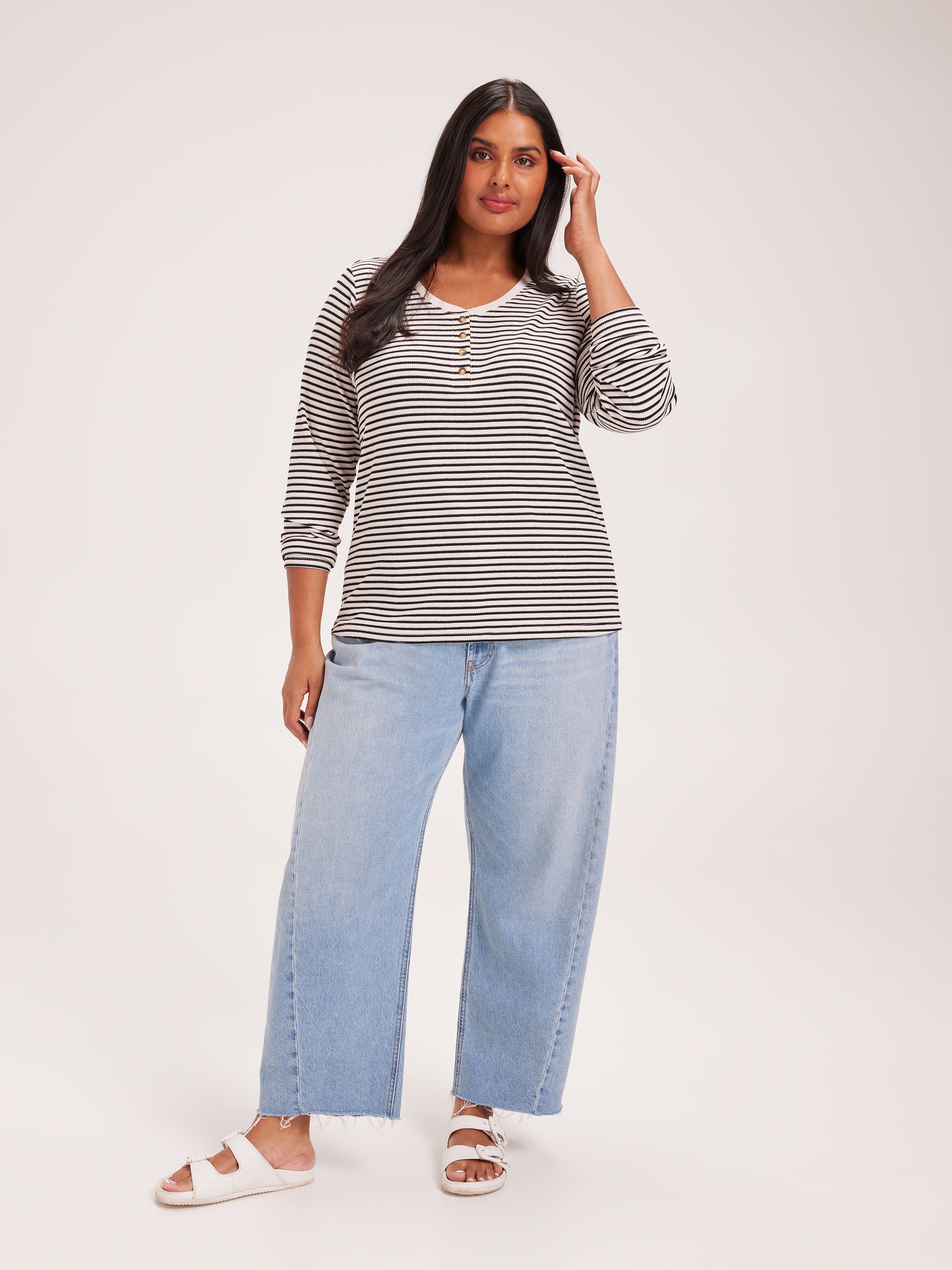 Curve Evie Long Sleeve Henley Waffle Top
