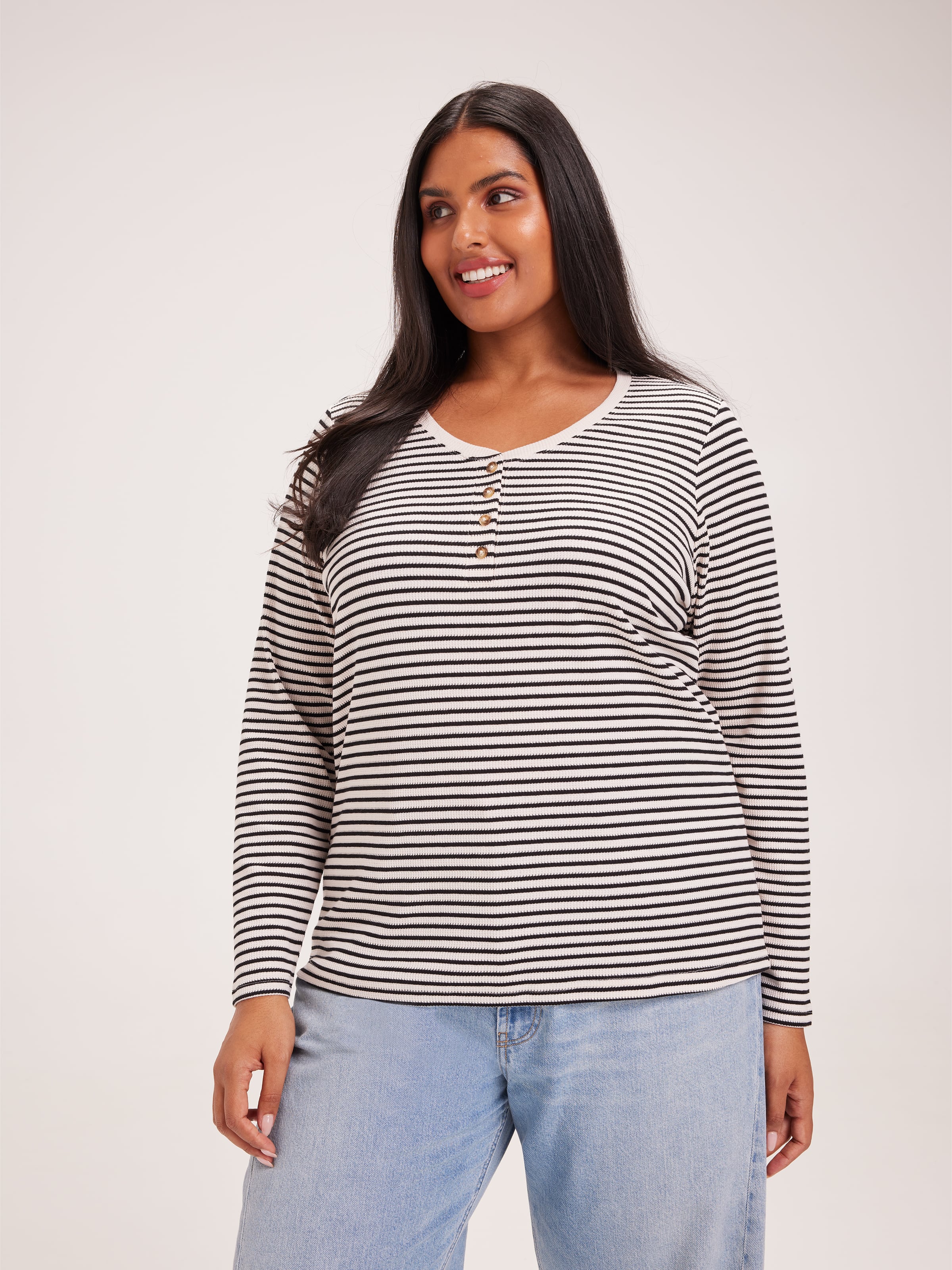 Curve Evie Long Sleeve Henley Waffle Top