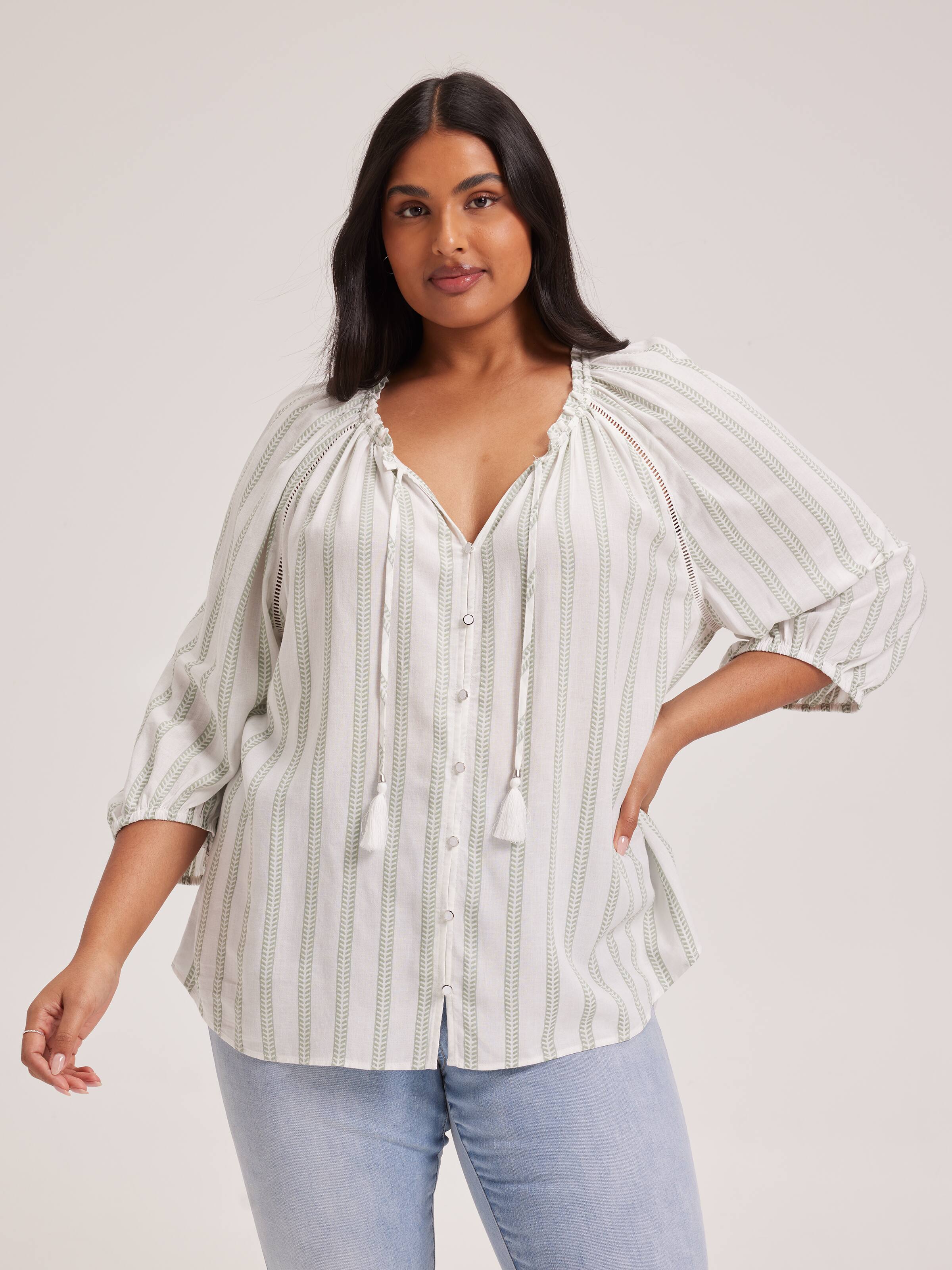 Curve Celeste 3/4 Sleeve Pintuck Blouse