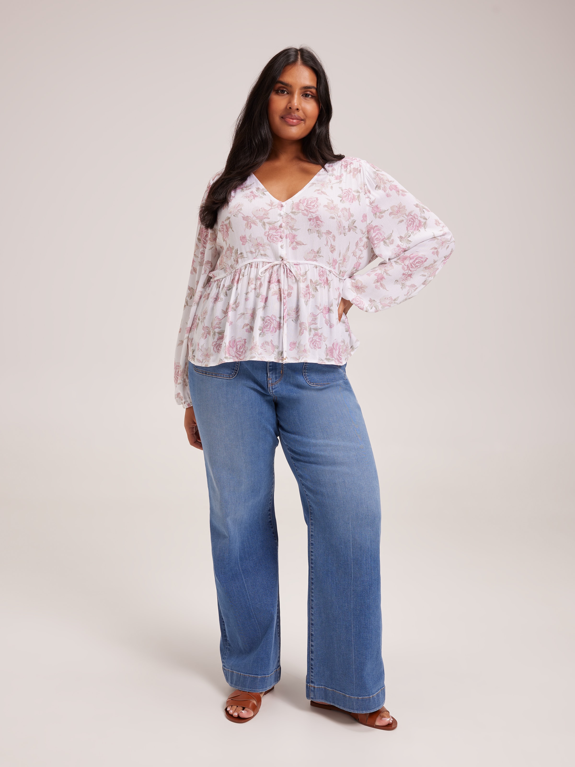Curve Sofia V-Neck Tie Front Blouse
