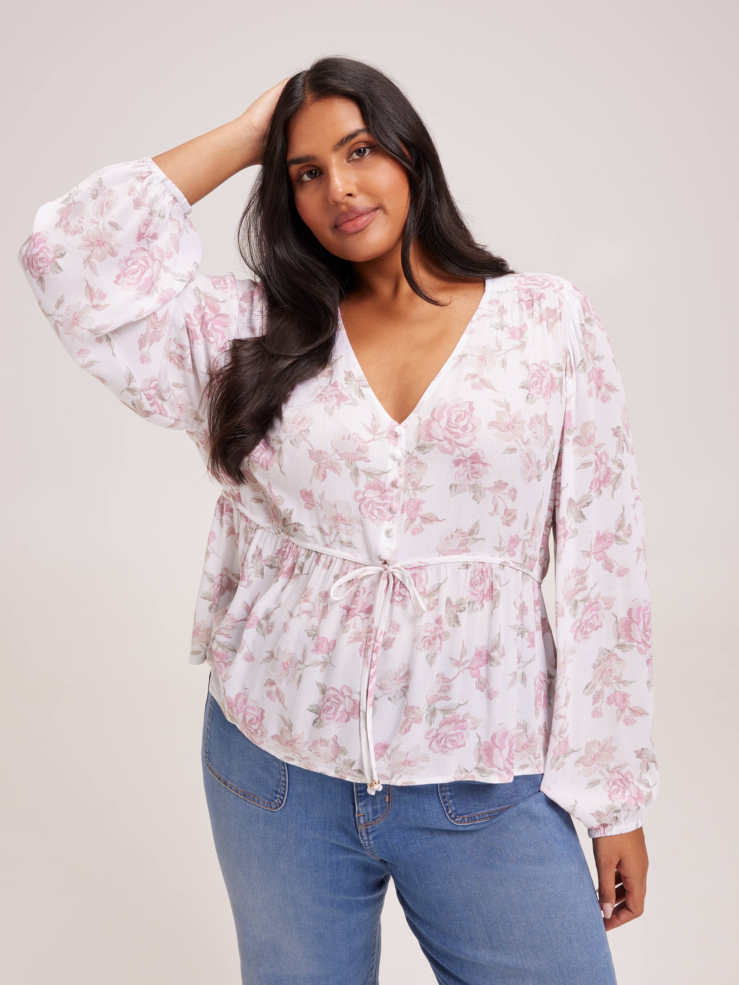 Curve Sofia V-Neck Tie Front Blouse