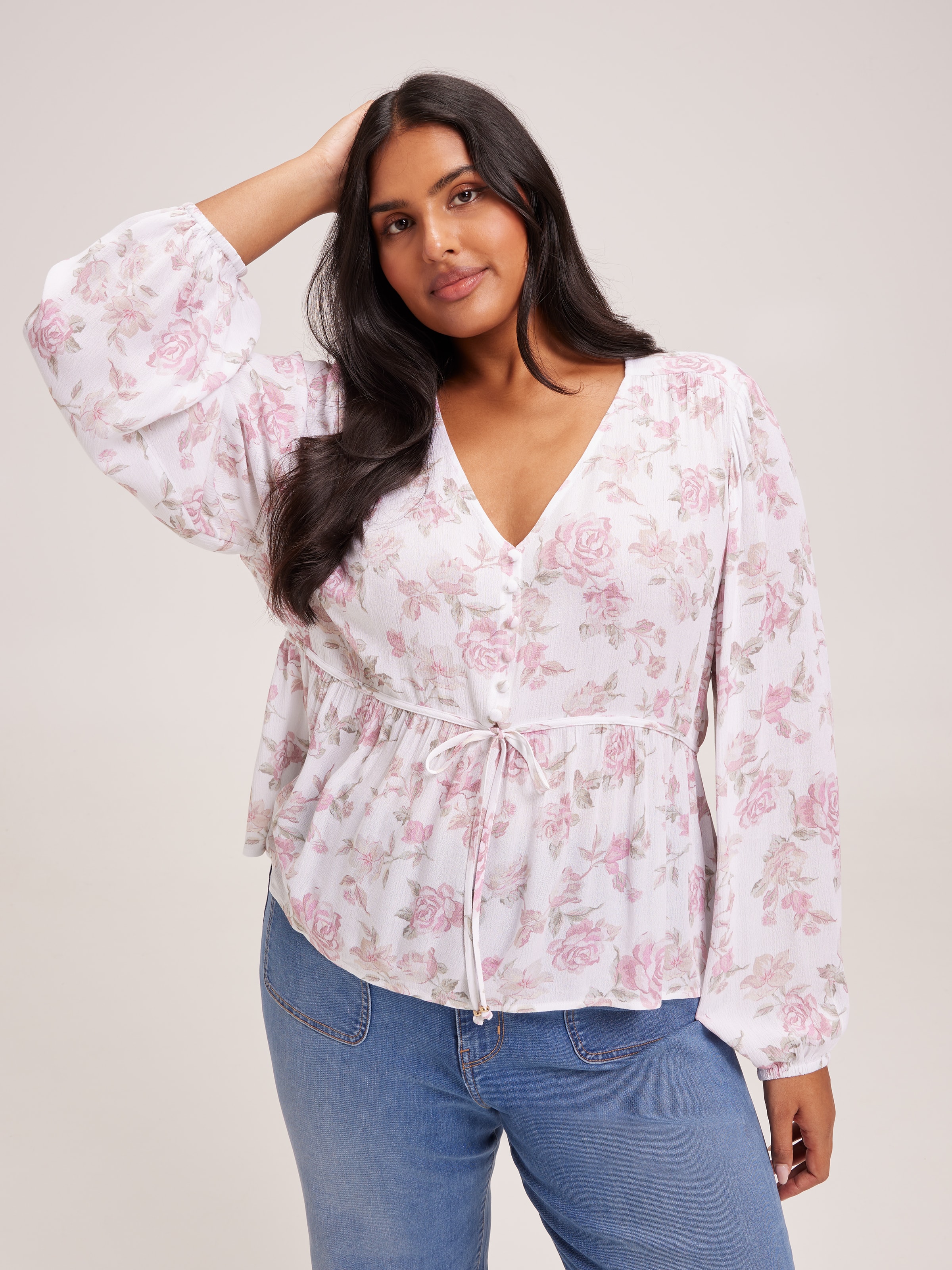 Curve Sofia V-Neck Tie Front Blouse