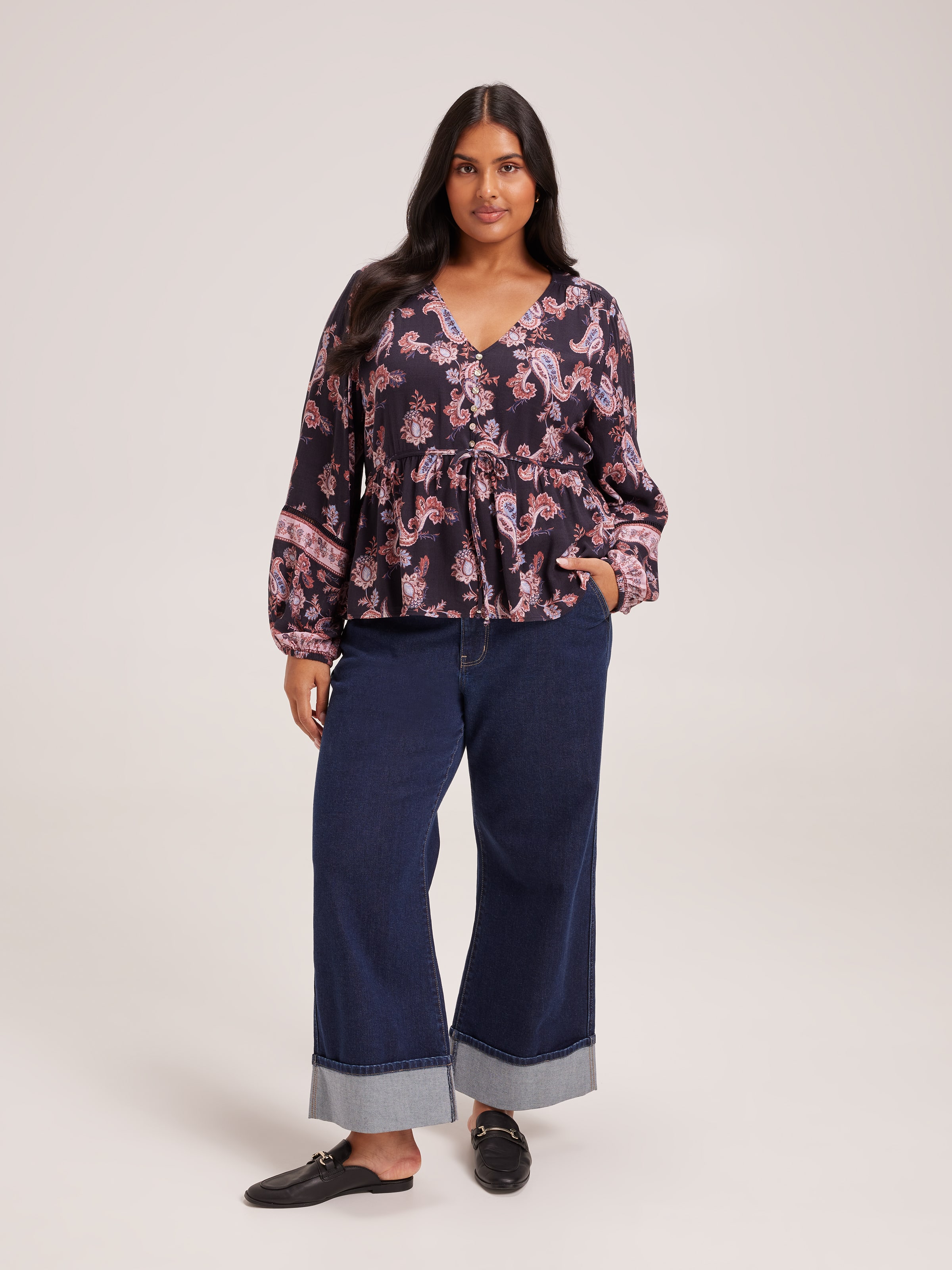 Curve Sofia V-Neck Tie Front Blouse