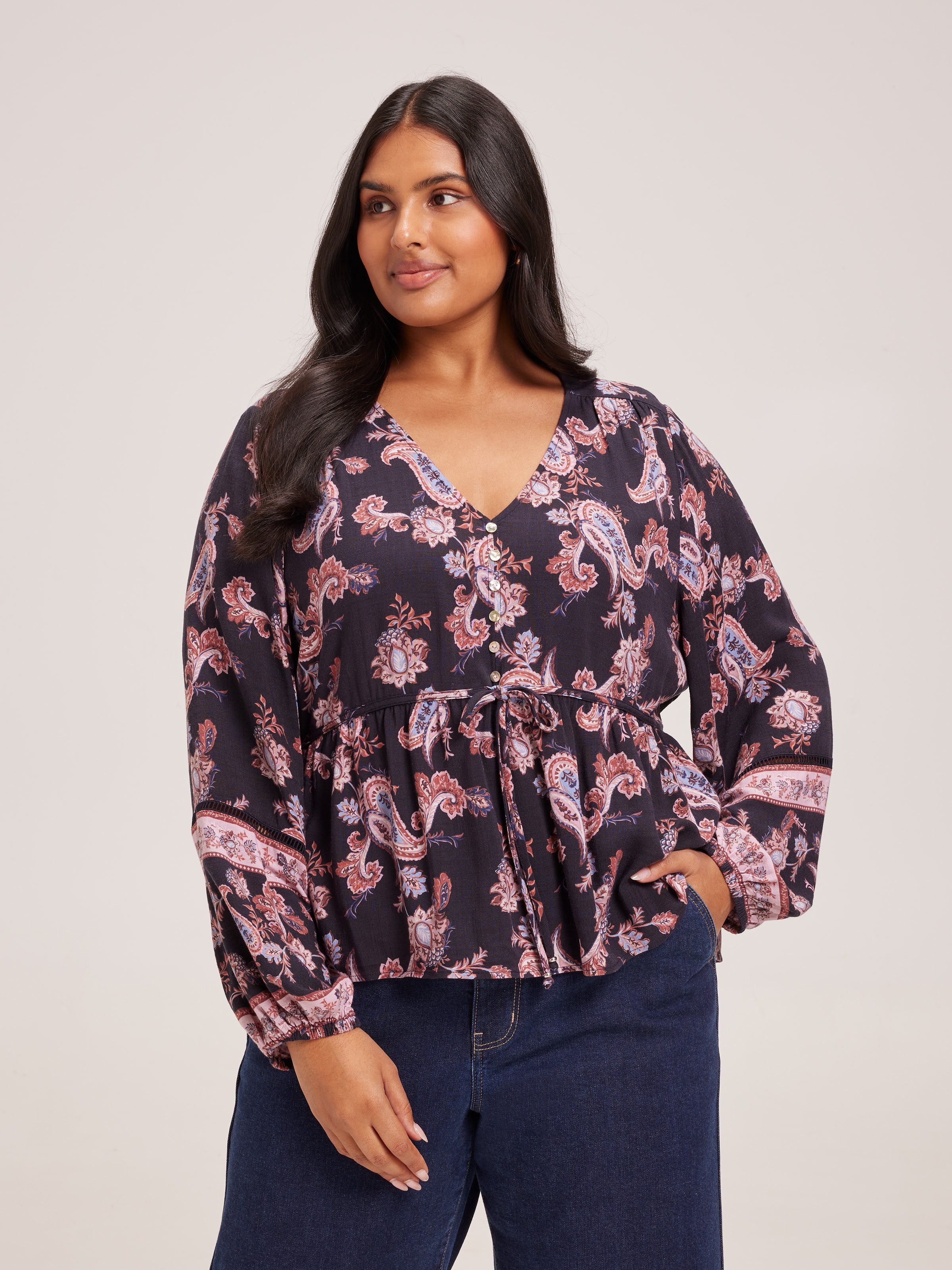 Curve Sofia V-Neck Tie Front Blouse