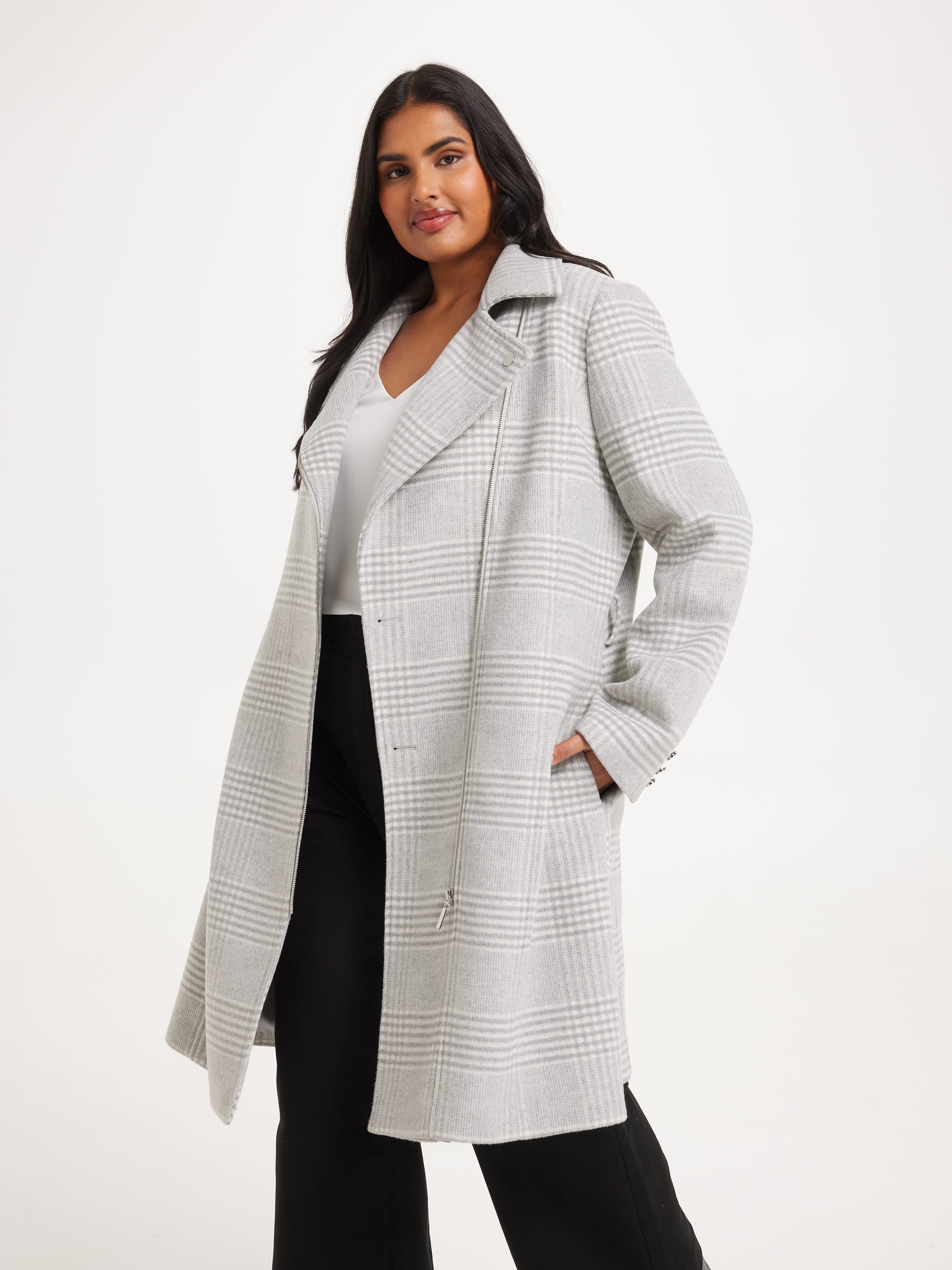 Curve Chloe Zip Check Wrap Coat