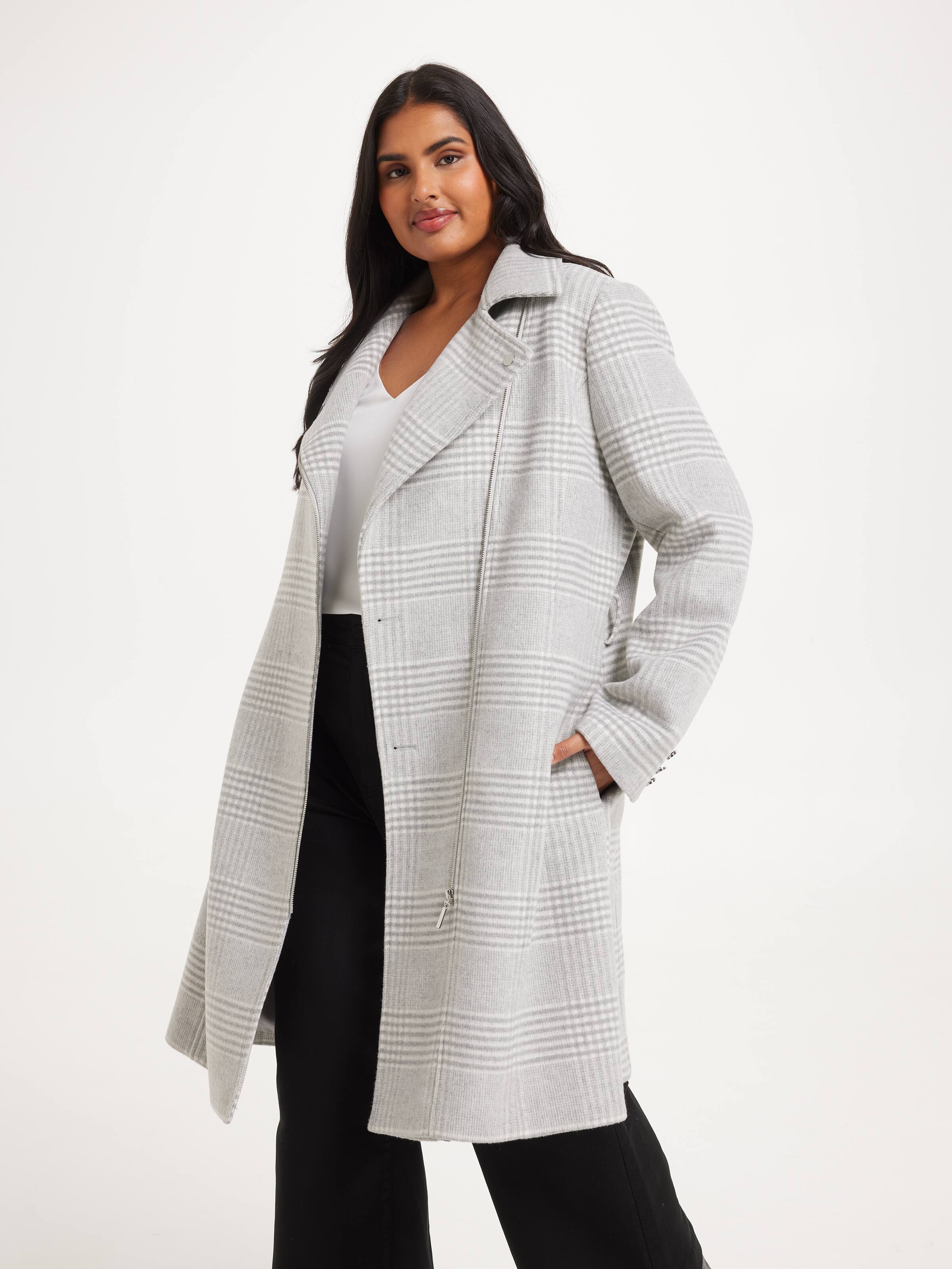 Curve Chloe Zip Check Wrap Coat