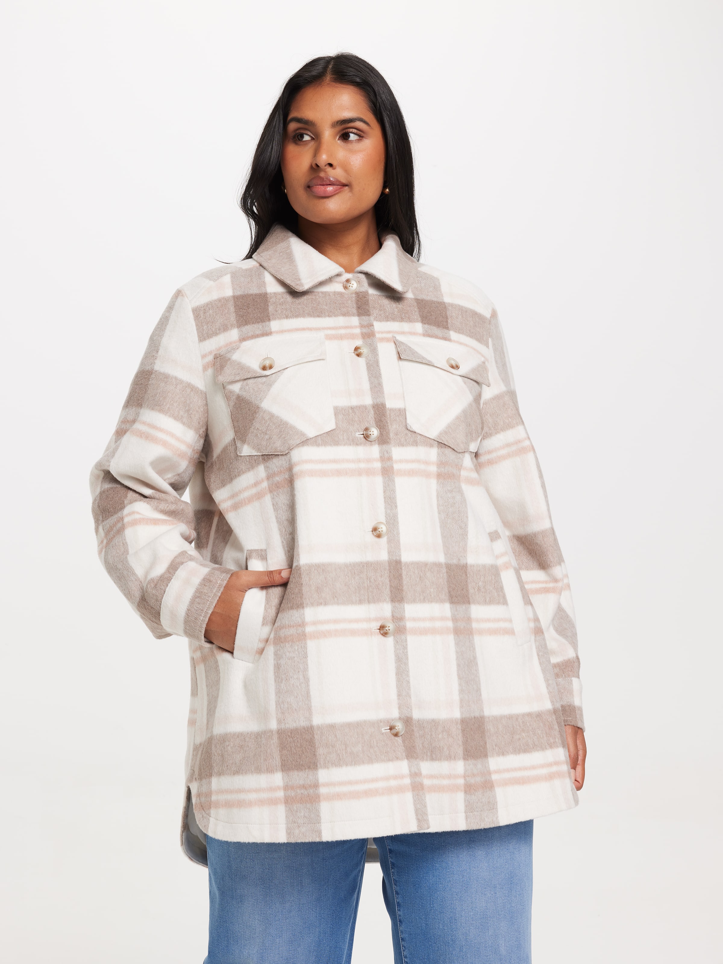 Curve Nicole Mid Tweed Check Shacket