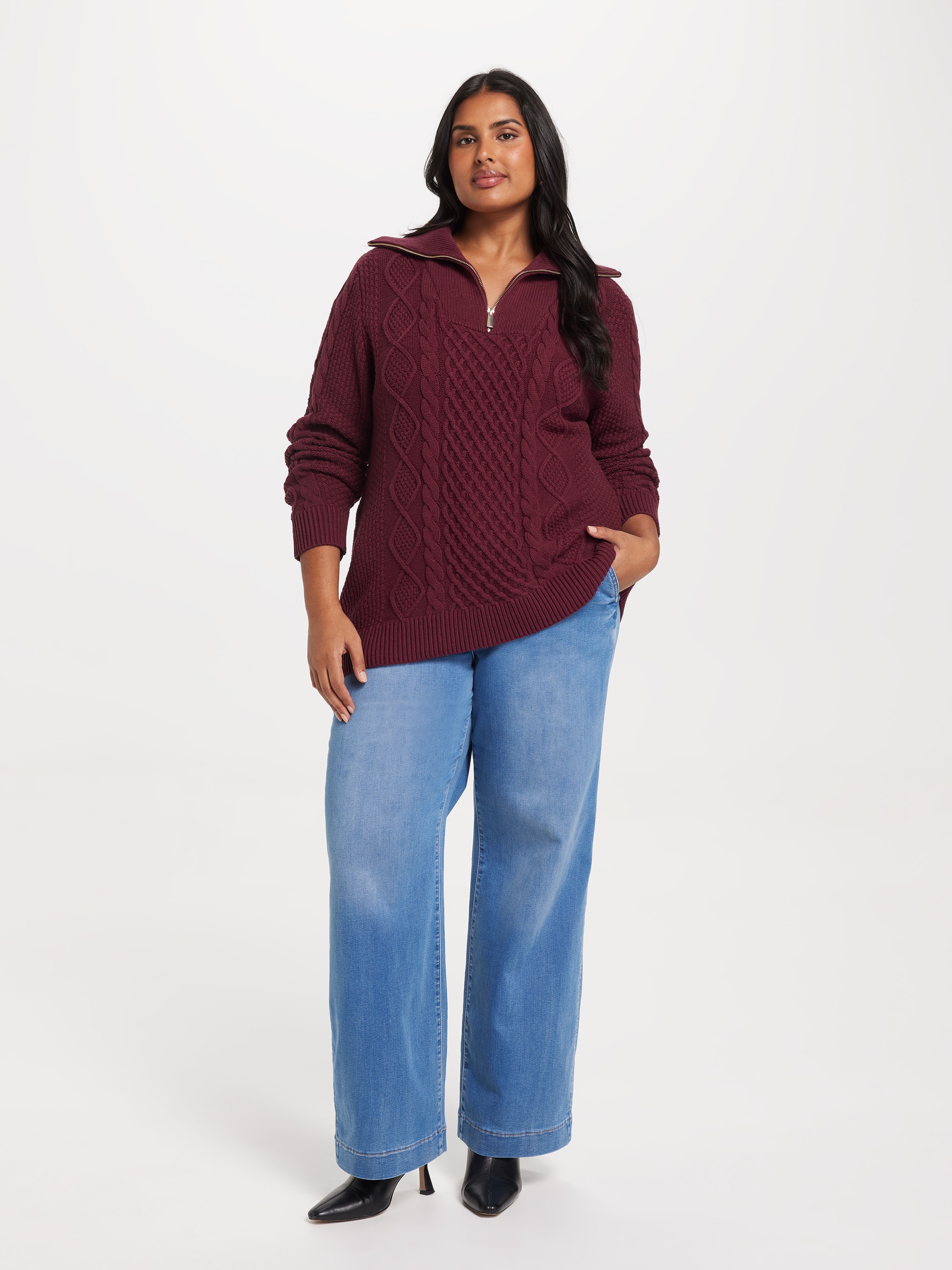 Curve Harper Zip Neck Cable Pullover