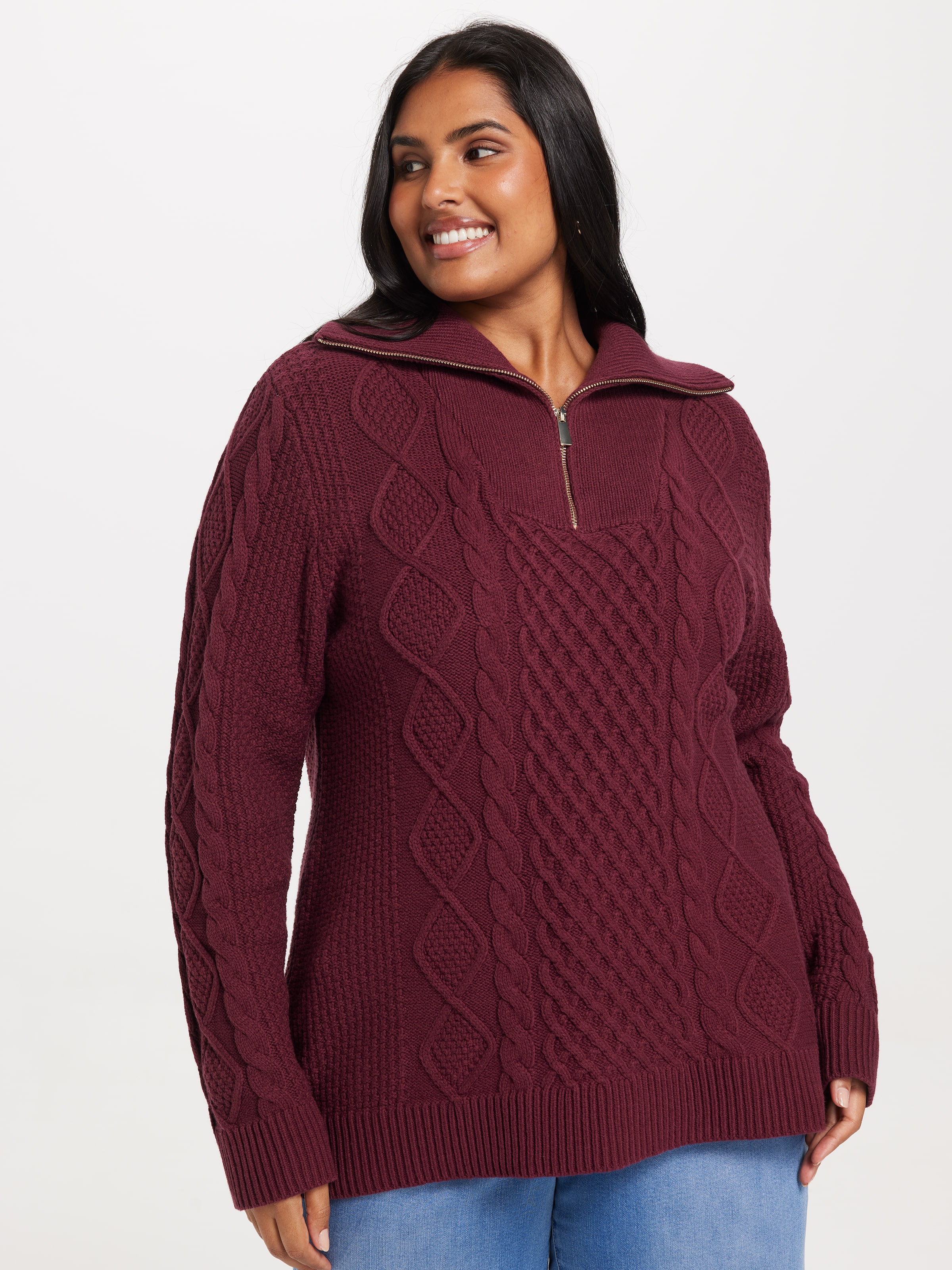 Curve Harper Zip Neck Cable Pullover