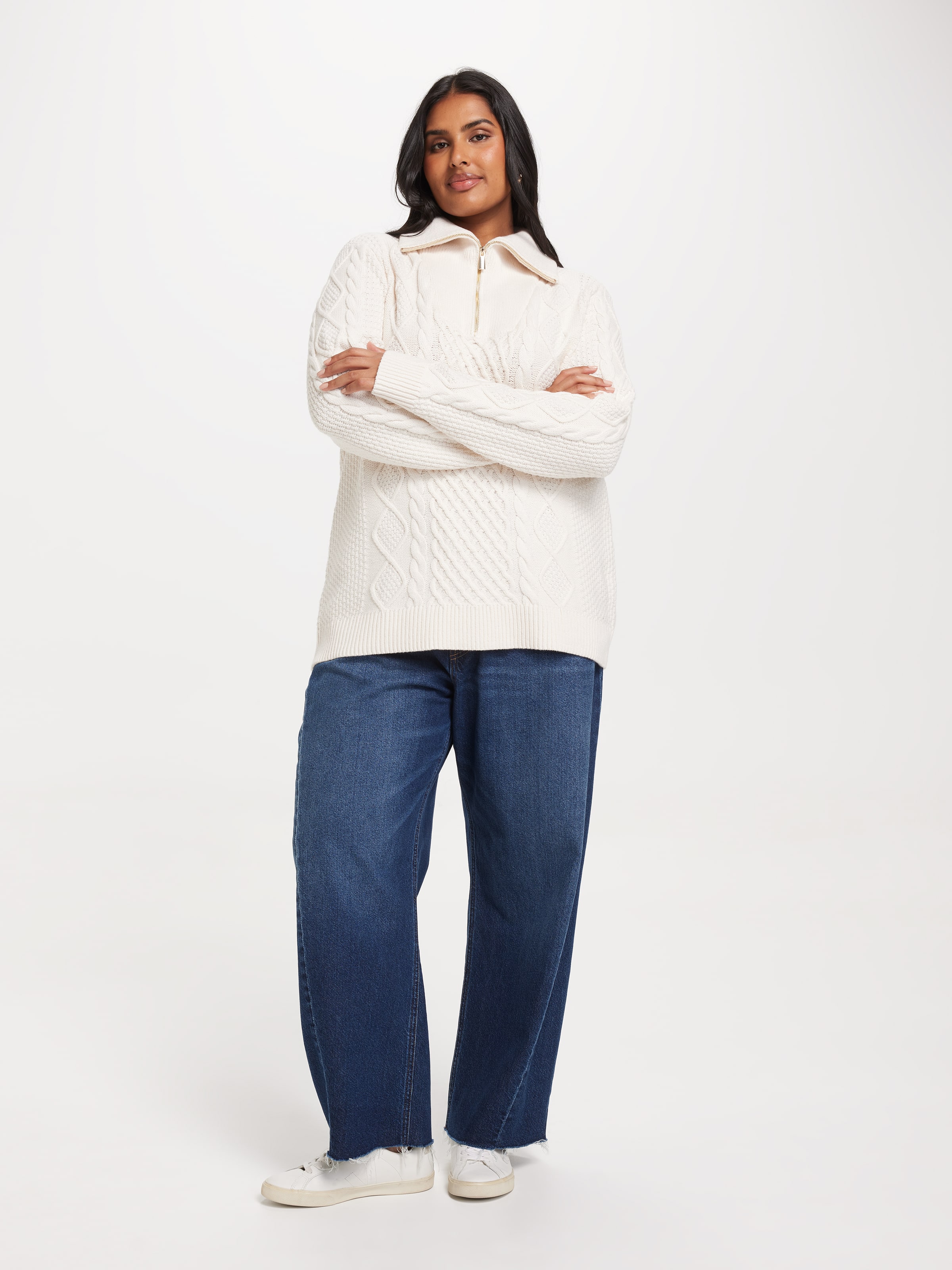 Curve Harper Zip Neck Cable Pullover
