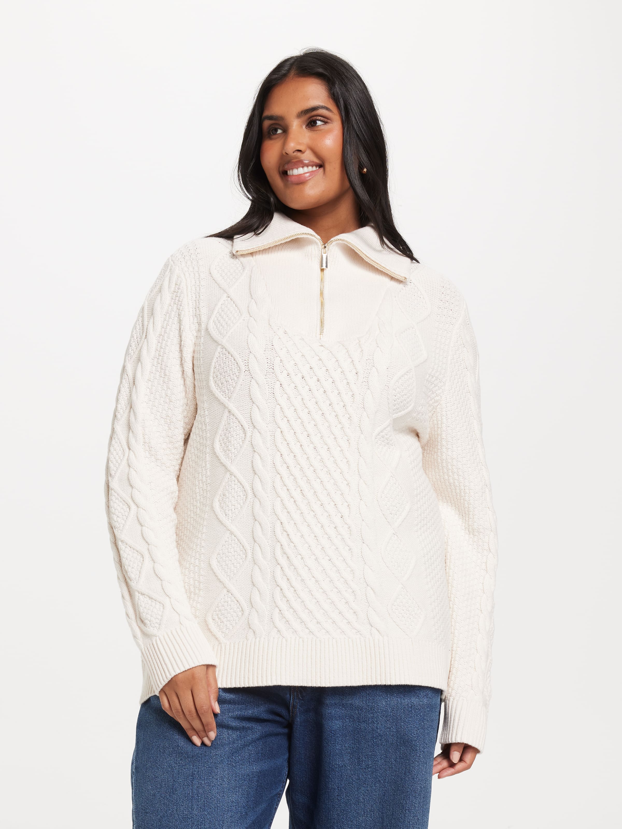 Curve Harper Zip Neck Cable Pullover