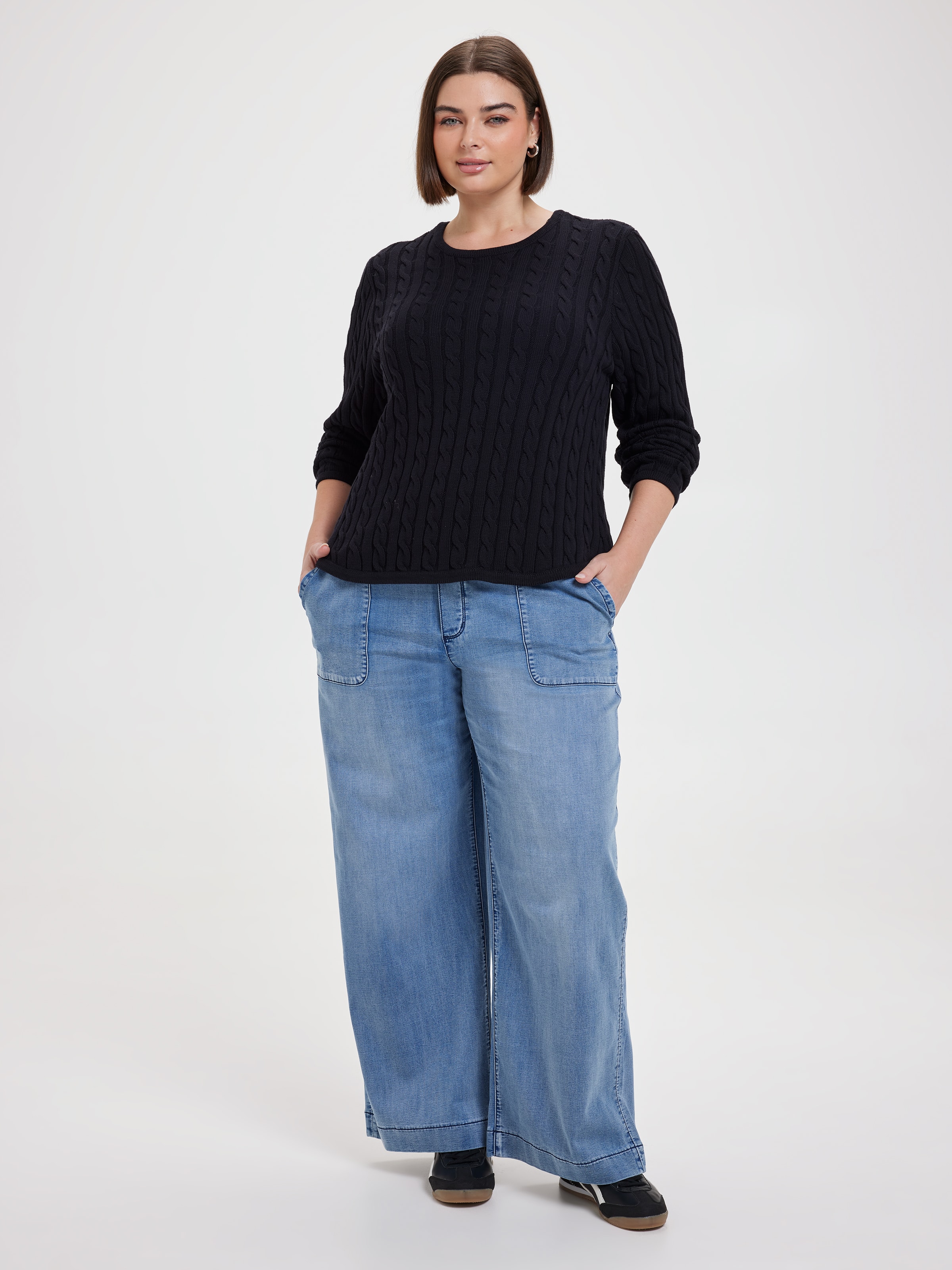 Curve Amelia Scoop Hem Cable Pullover