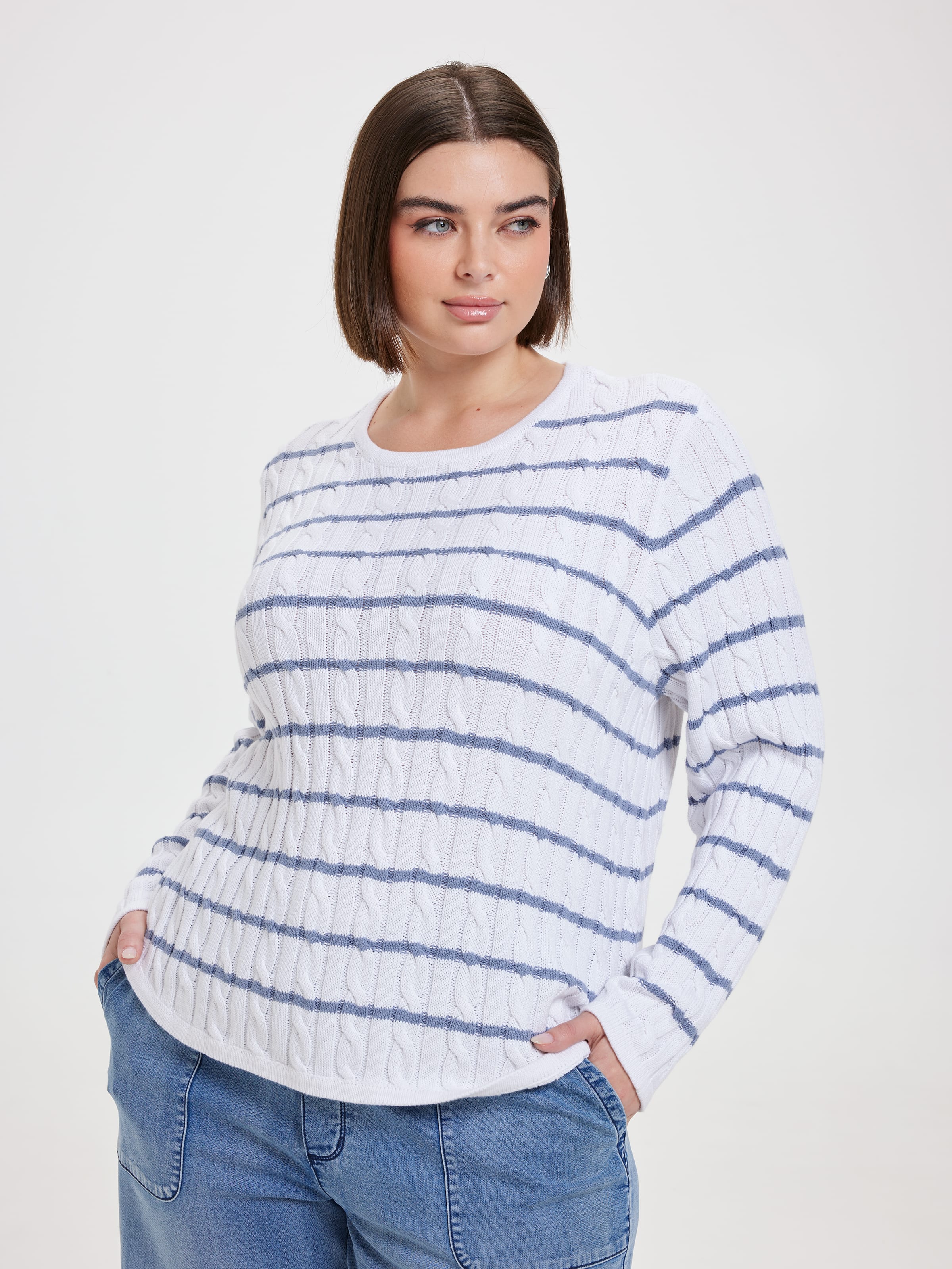 Curve Amelia Scoop Hem Cable Pullover