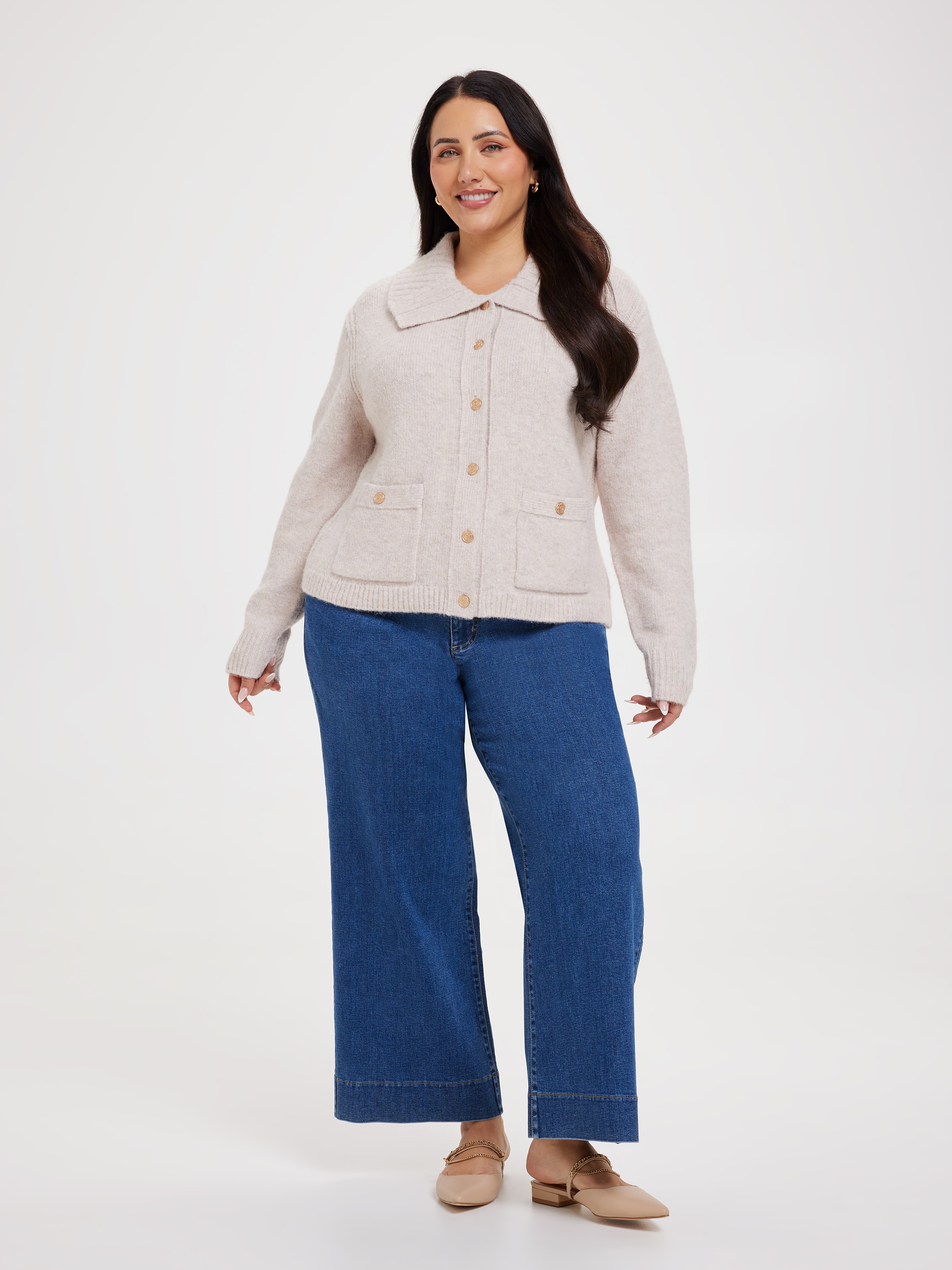Curve Haven Collared Detail Cardi