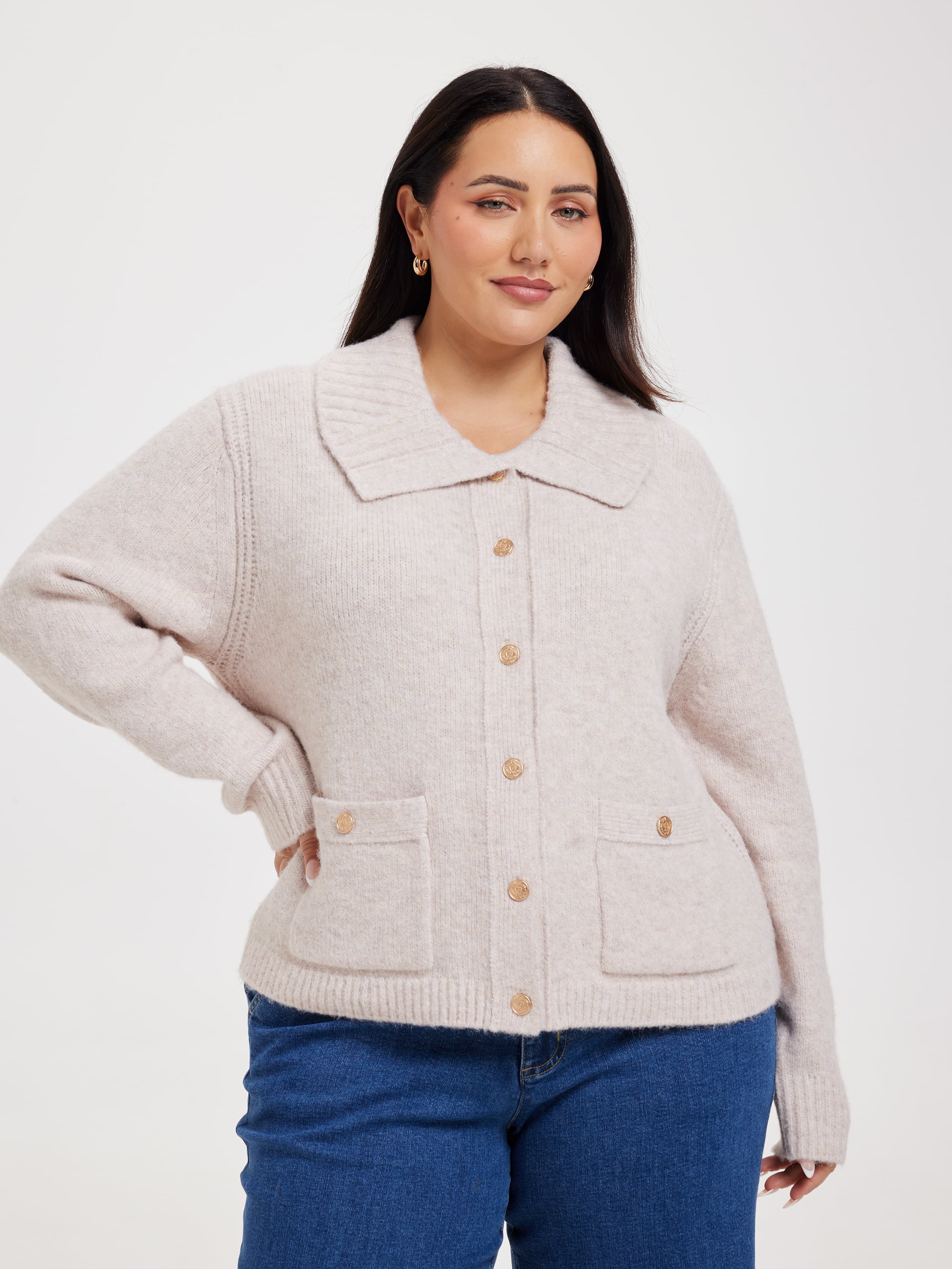 Curve Haven Collared Detail Cardi