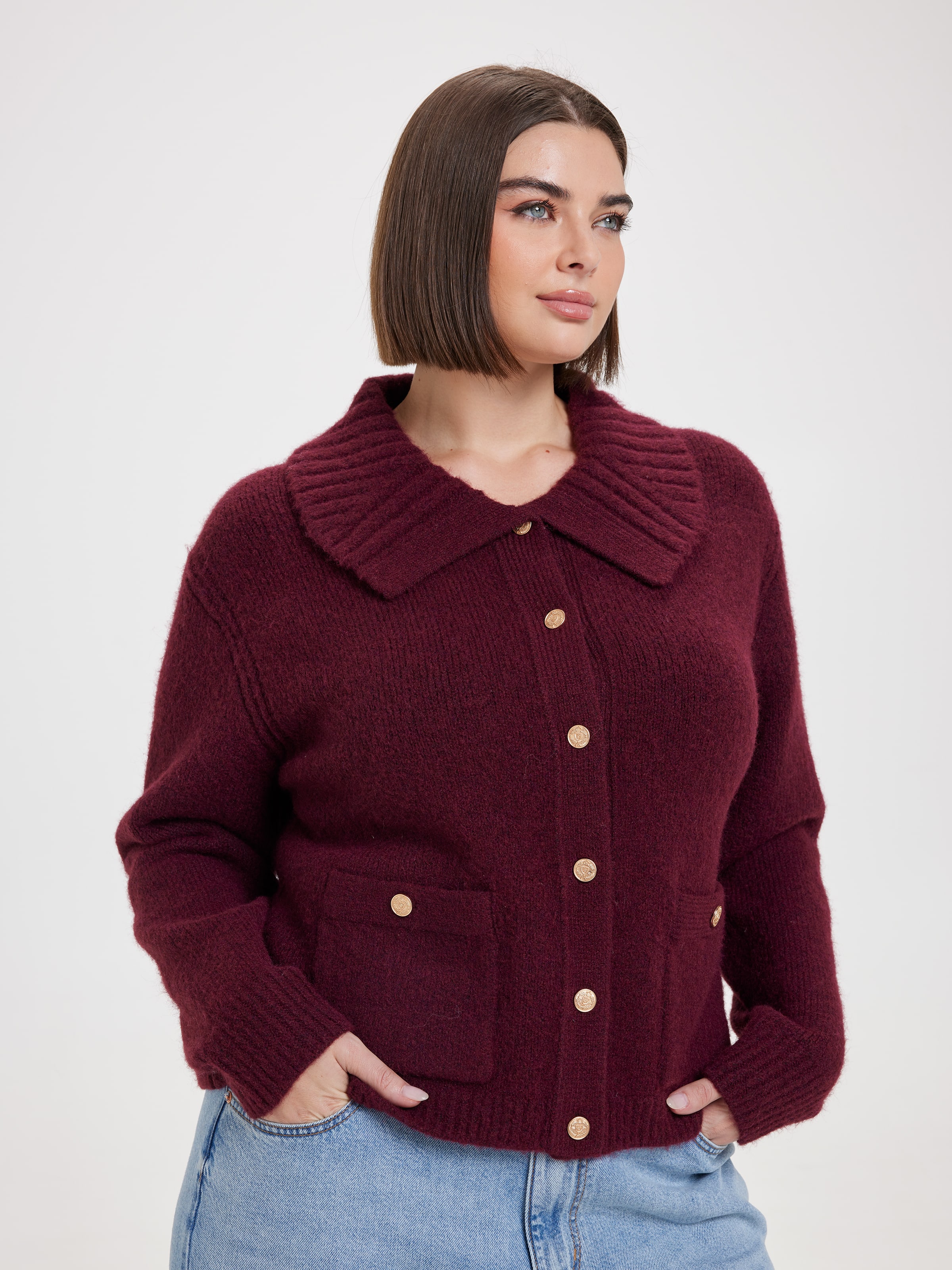 Curve Haven Collared Detail Cardi