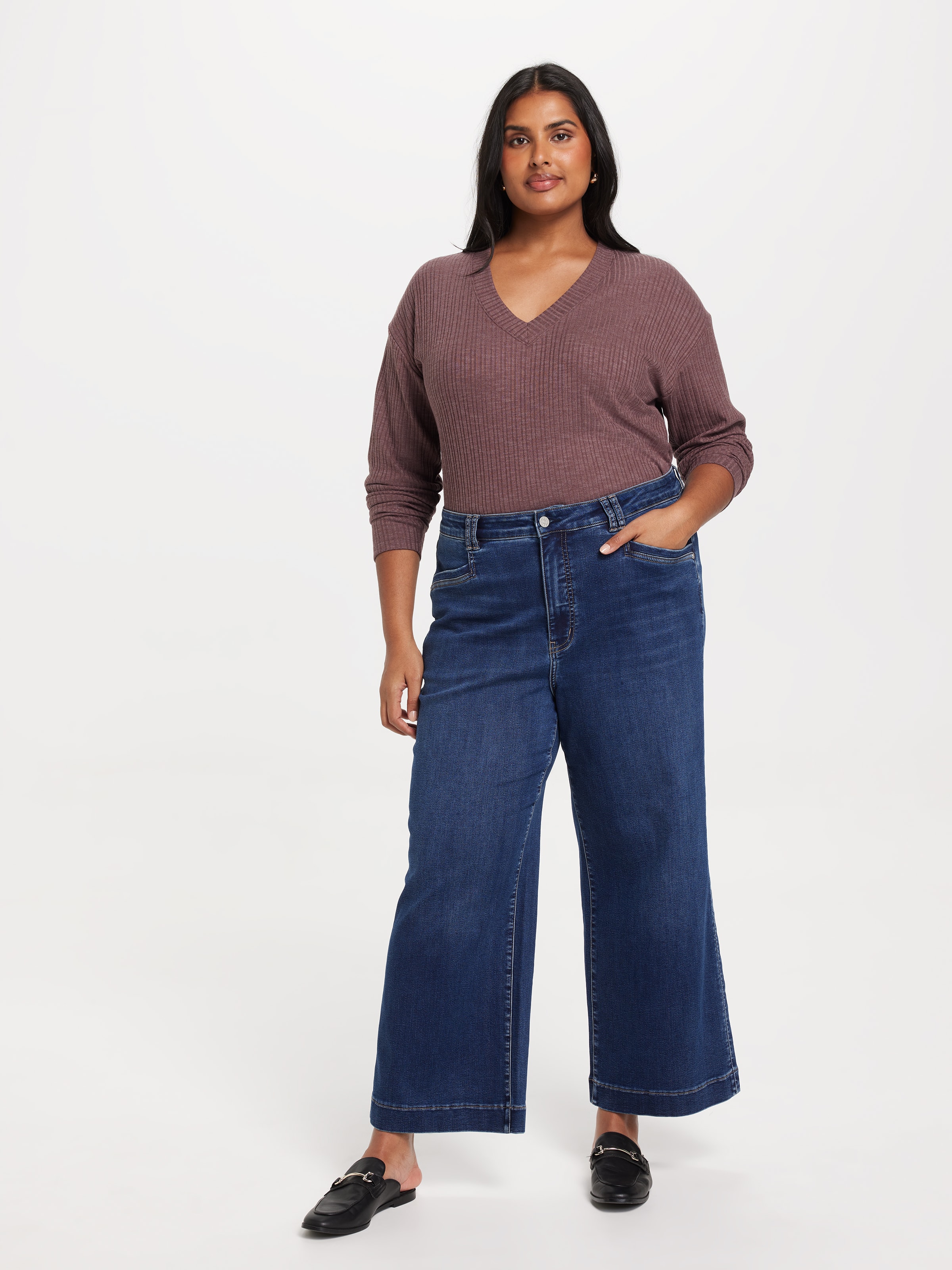 Curve Emilia V-Neck Long Sleeve Rib Top