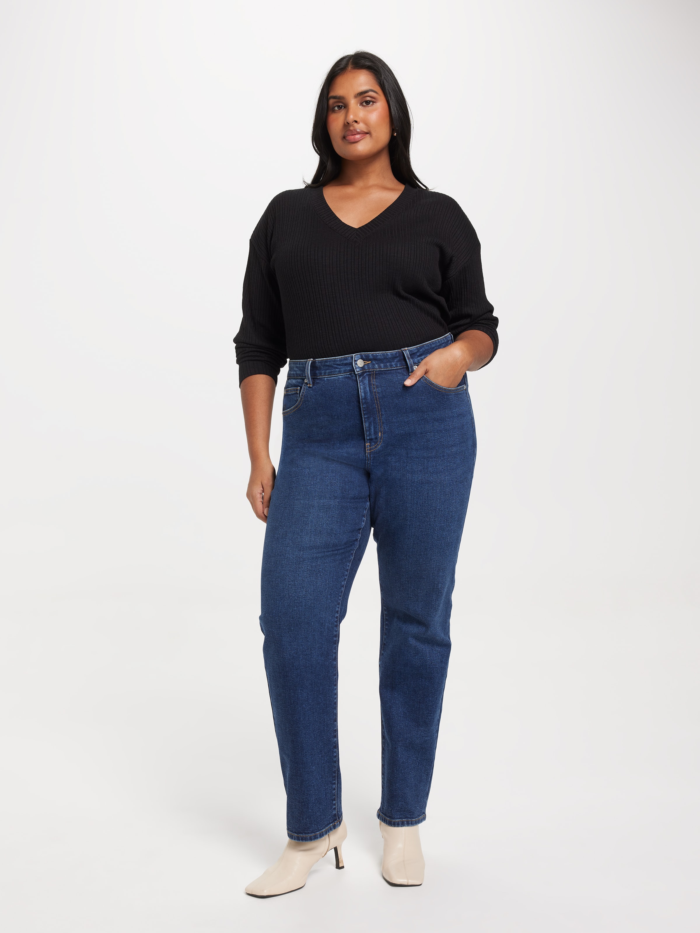 Curve Emilia V-Neck Long Sleeve Rib Top
