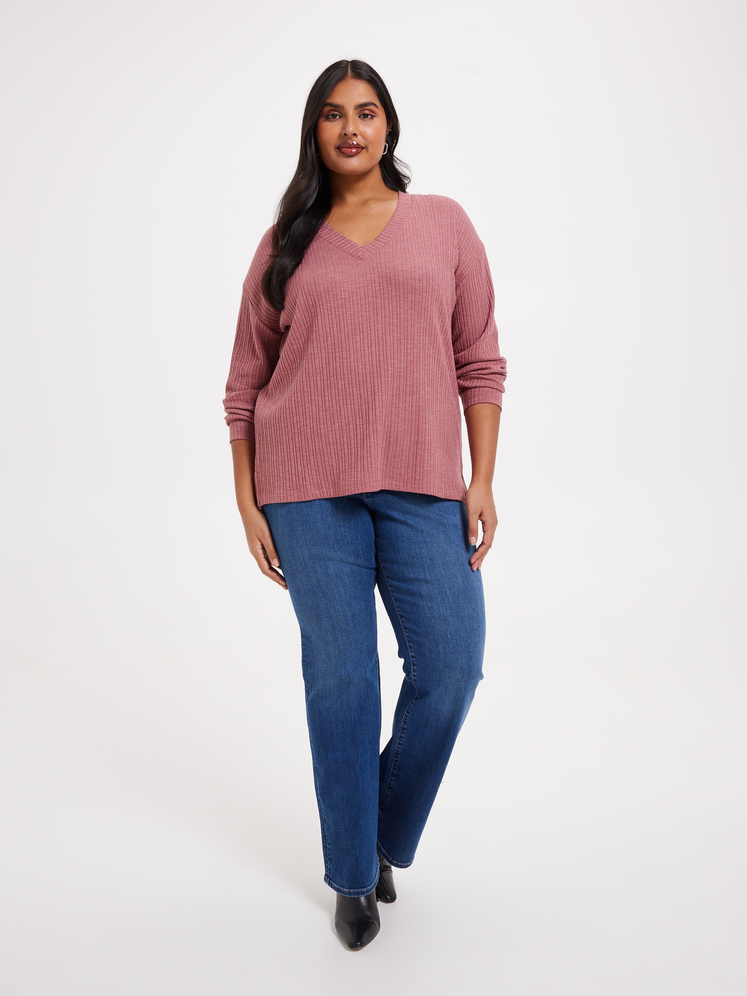 Curve Emilia V-Neck Long Sleeve Rib Top