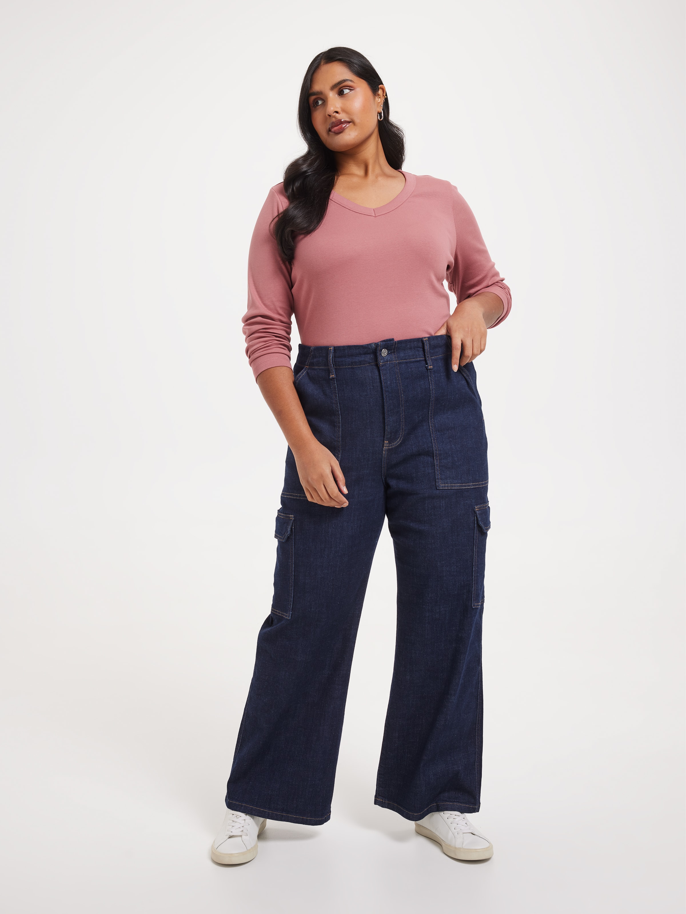 Curve Rib Long Sleeve V-Neck Rib Top