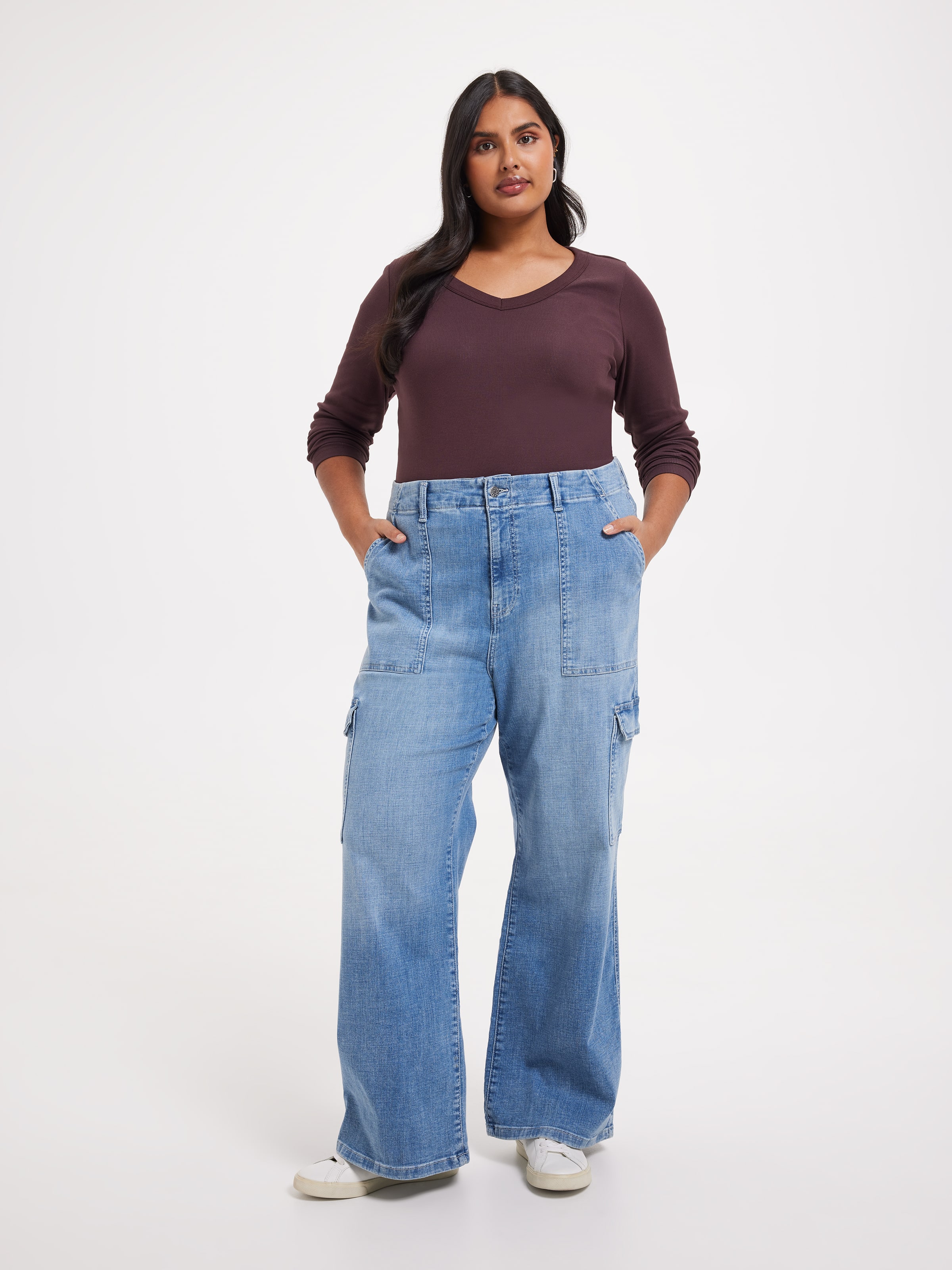 Curve Rib Long Sleeve V-Neck Rib Top