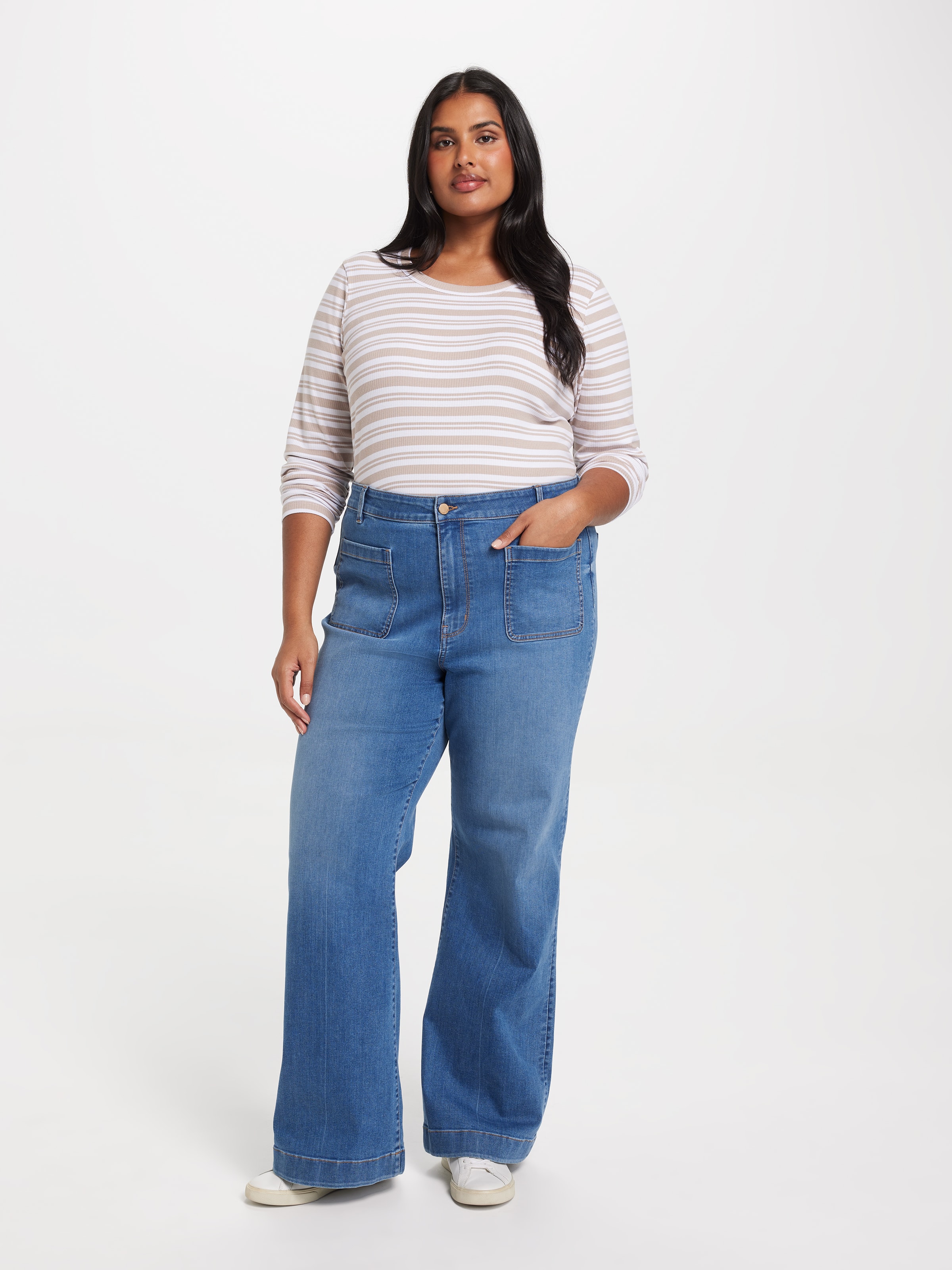 Curve Rib Long Sleeve Crew Neck Top