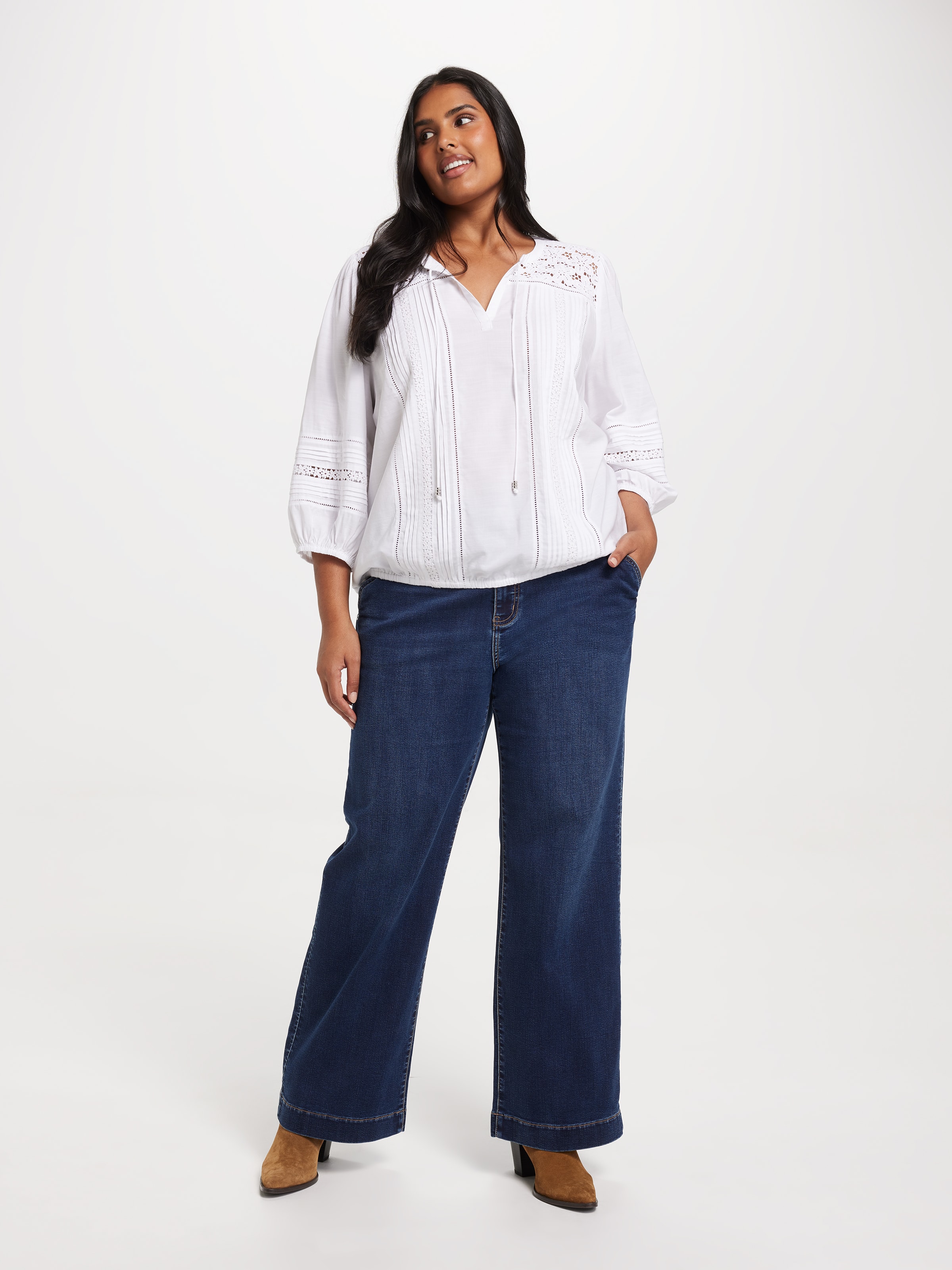 Curve Shae 3/4 Lace Trim Top