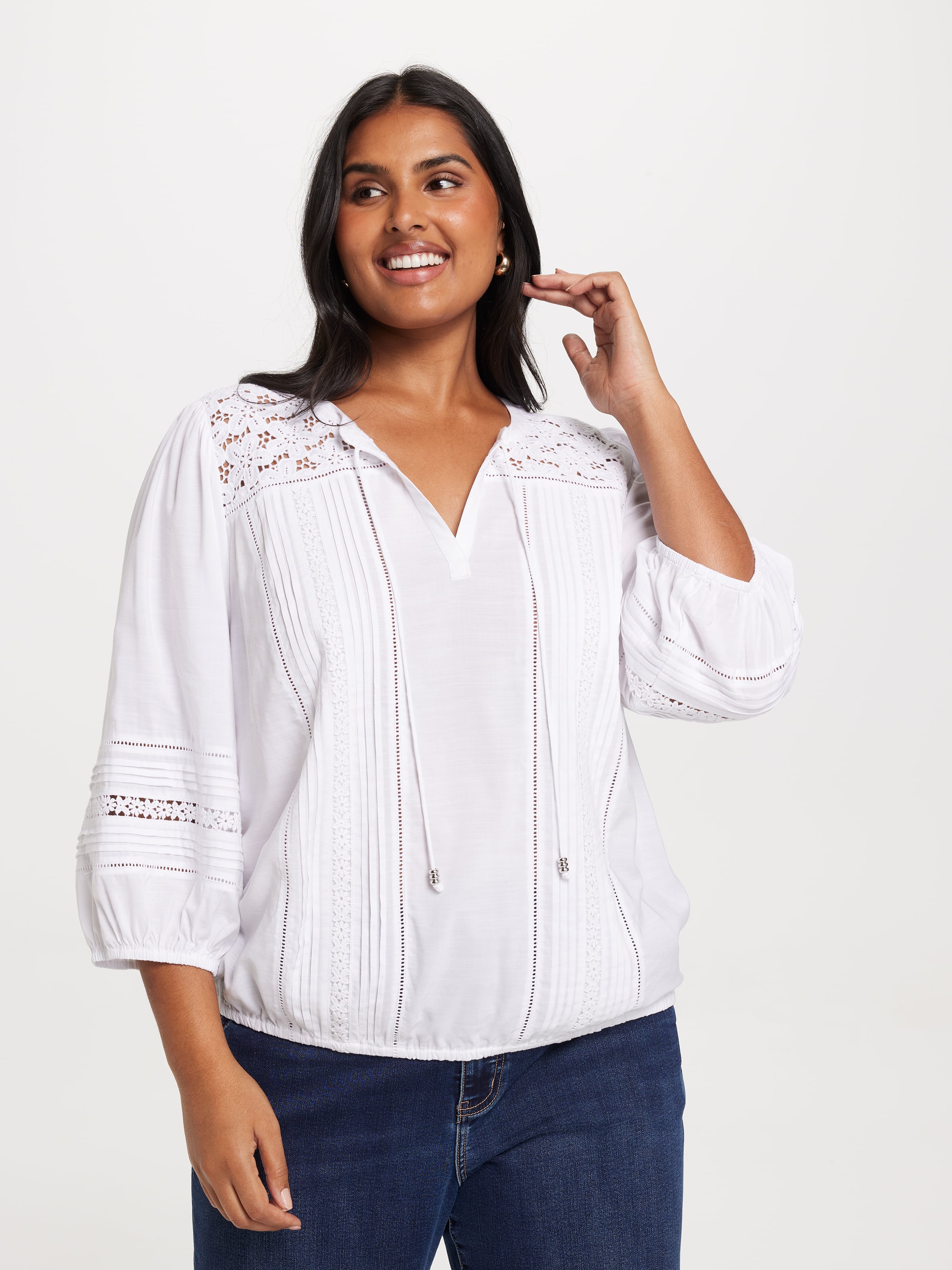 Curve Shae 3/4 Lace Trim Top